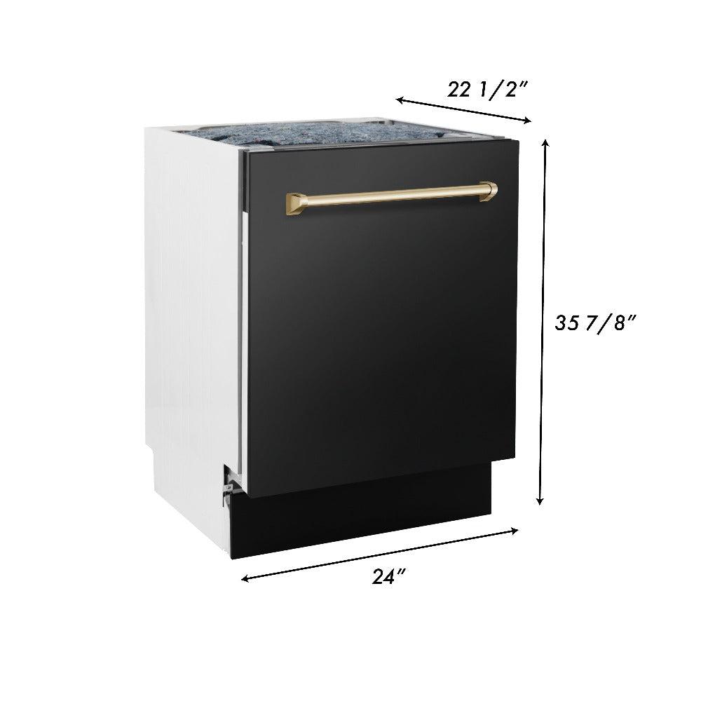 ZLINE Autograph Edition 36-inch Black Stainless Steel Kitchen Package - Dual Fuel Range, Range Hood, Dishwasher & Refrigerator with Internal Water Dispenser & Champagne Bronze Accents (4AKPR RABRHDWV36 CB) | Premium Kitchen Appliances for Modern Homes & Gourmet Cooking