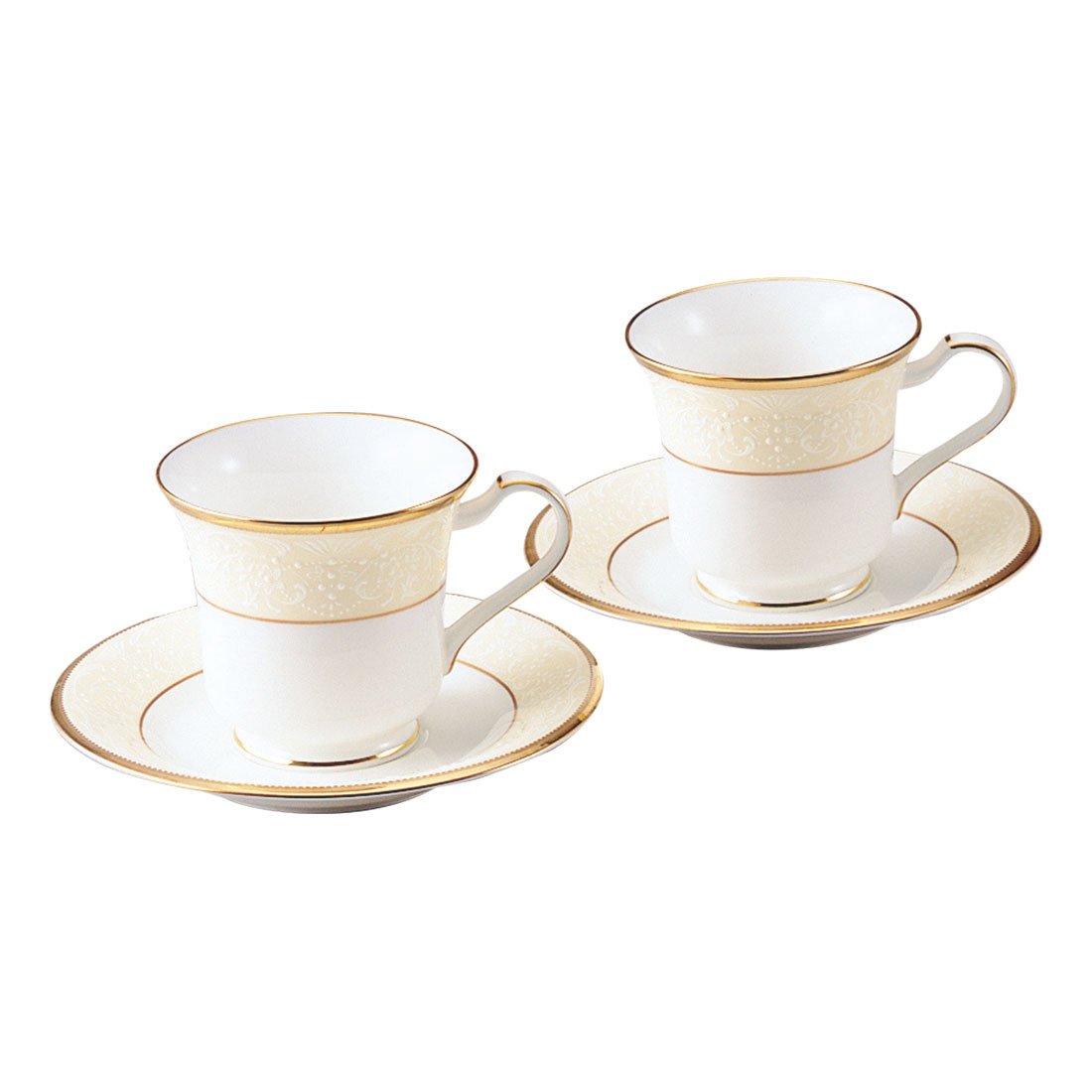 Noritake P59589/4753 White Palace Bone China Cup & Saucer Set - 7.8 fl oz (220 cc) for 2 Guests - Elegant Tea & Coffee Service for Afternoon Tea, Bridal Showers, and Fine Dining