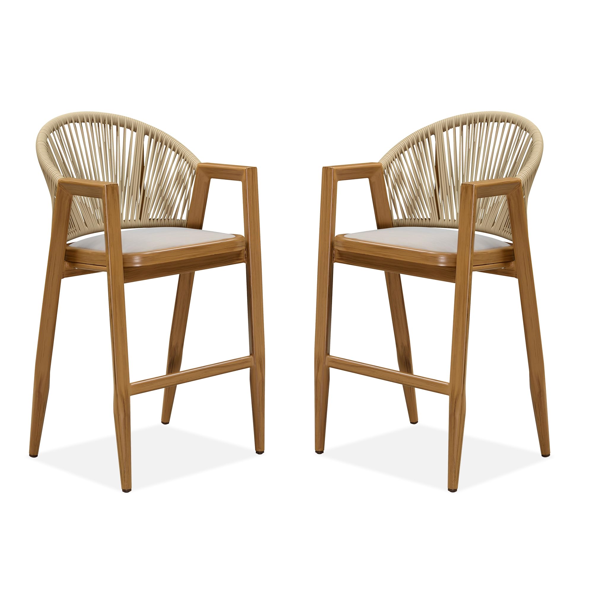 PURPLE LEAF Outdoor Bar Stools Set of 2 - Wicker Woven Bar Height Stools with Back, Aluminum Frame for Patio, Island, Lawn & Kitchen - Perfect for Outdoor Entertaining & Dining