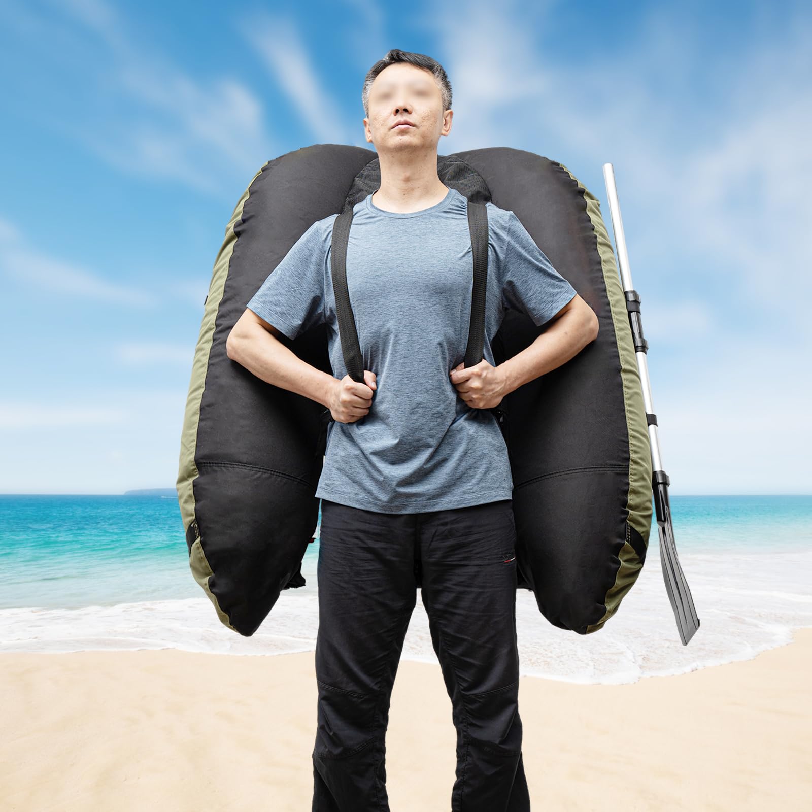 **Inflatable Fishing Float Tube Kit - Portable Outdoor Fishing Boat with Adjustable Backrest, Paddle, Pump & Accessories - 286.6LBS Load Capacity - Perfect for Lakes, Rivers & Saltwater Fishing**