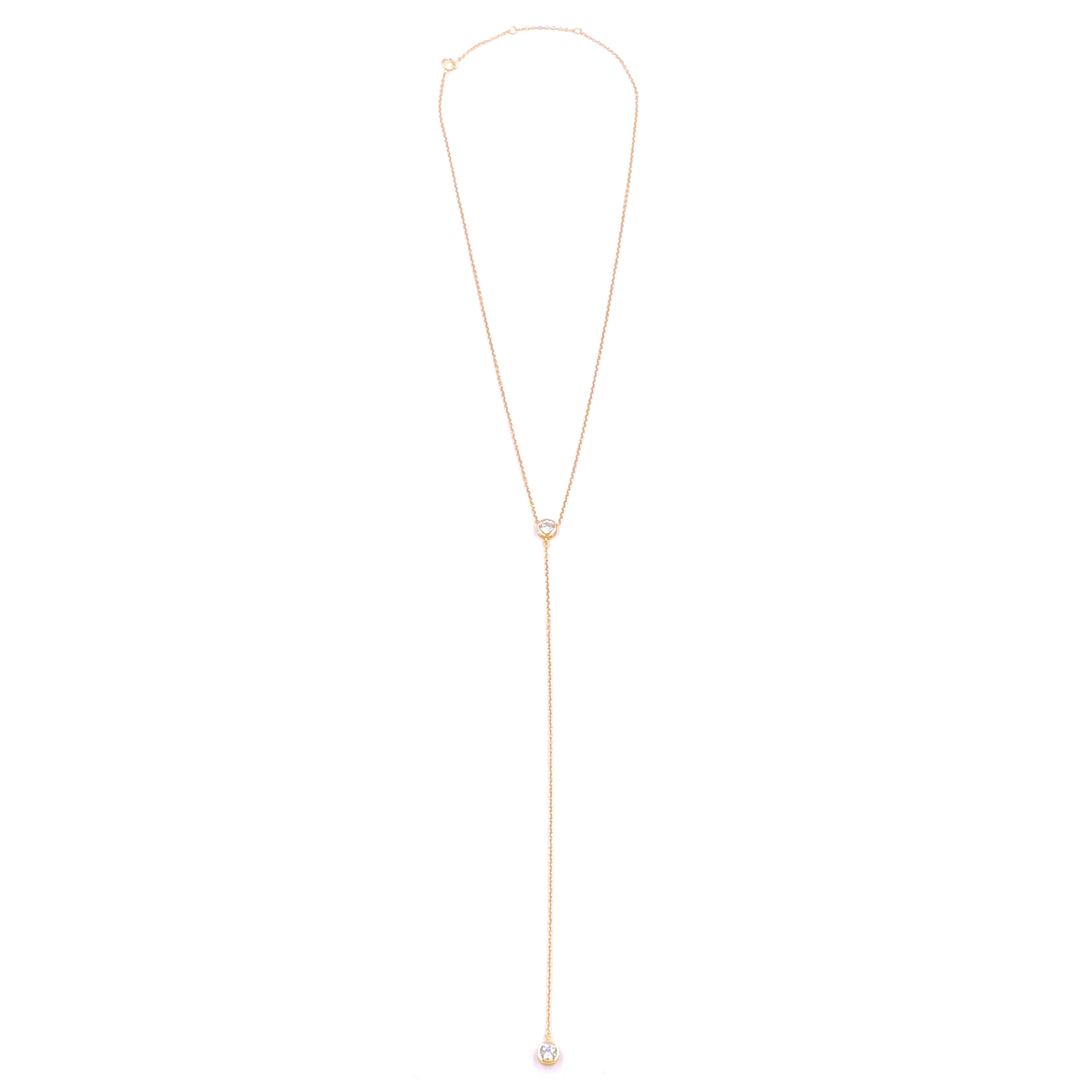 Ashley Gold Sterling Silver Gold Plated CZ Center & Drop Lariat Necklace - Elegant Layered Pendant for Women, Perfect for Parties, Weddings & Date Nights