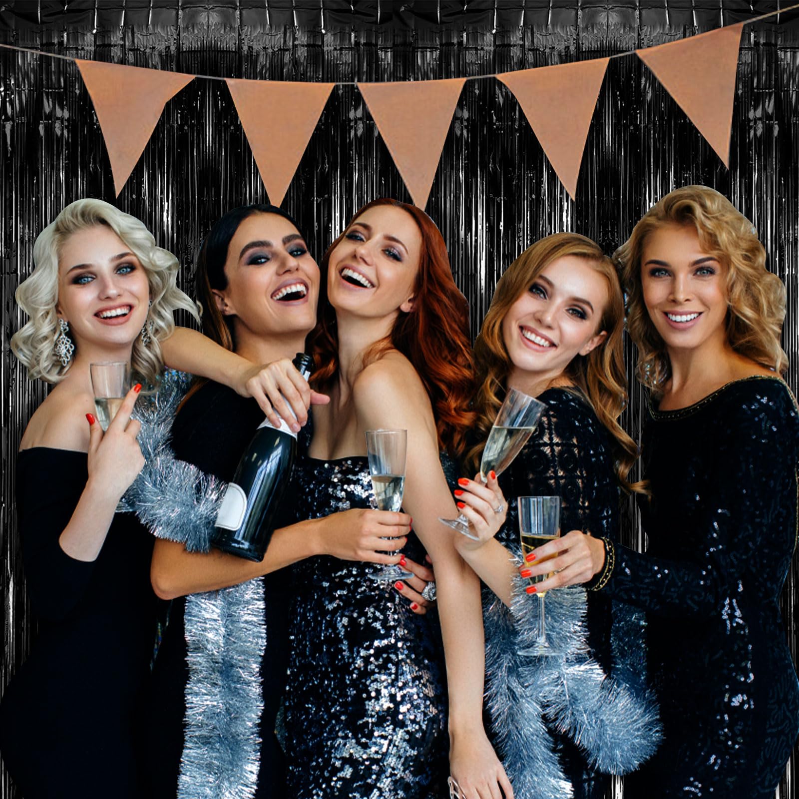 3 Pack Black Fringe Backdrop Streamers - Halloween Party Decorations, Black Tinsel Foil Curtains for Photo Booth, Birthday, Graduation, Wizard Party Supplies - Perfect for Weddings, Baby Showers & TikTok Backgrounds