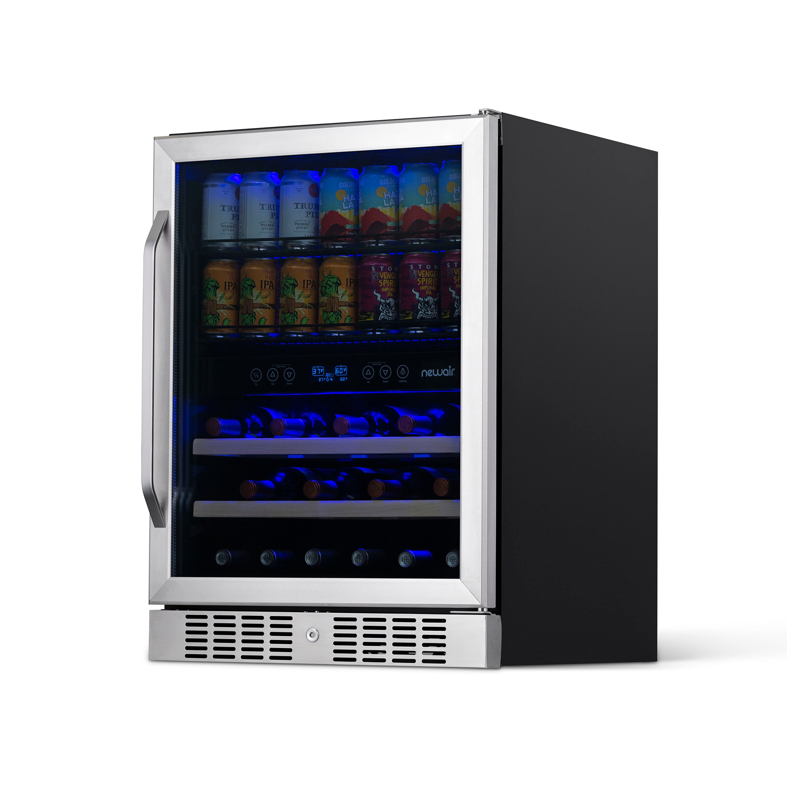 Newair® 70 Can 20 Bottle Dual Zone Beverage Refrigerator - Built-in Wine Cooler & Beer Fridge for Home Bar, Kitchen, or Office Use