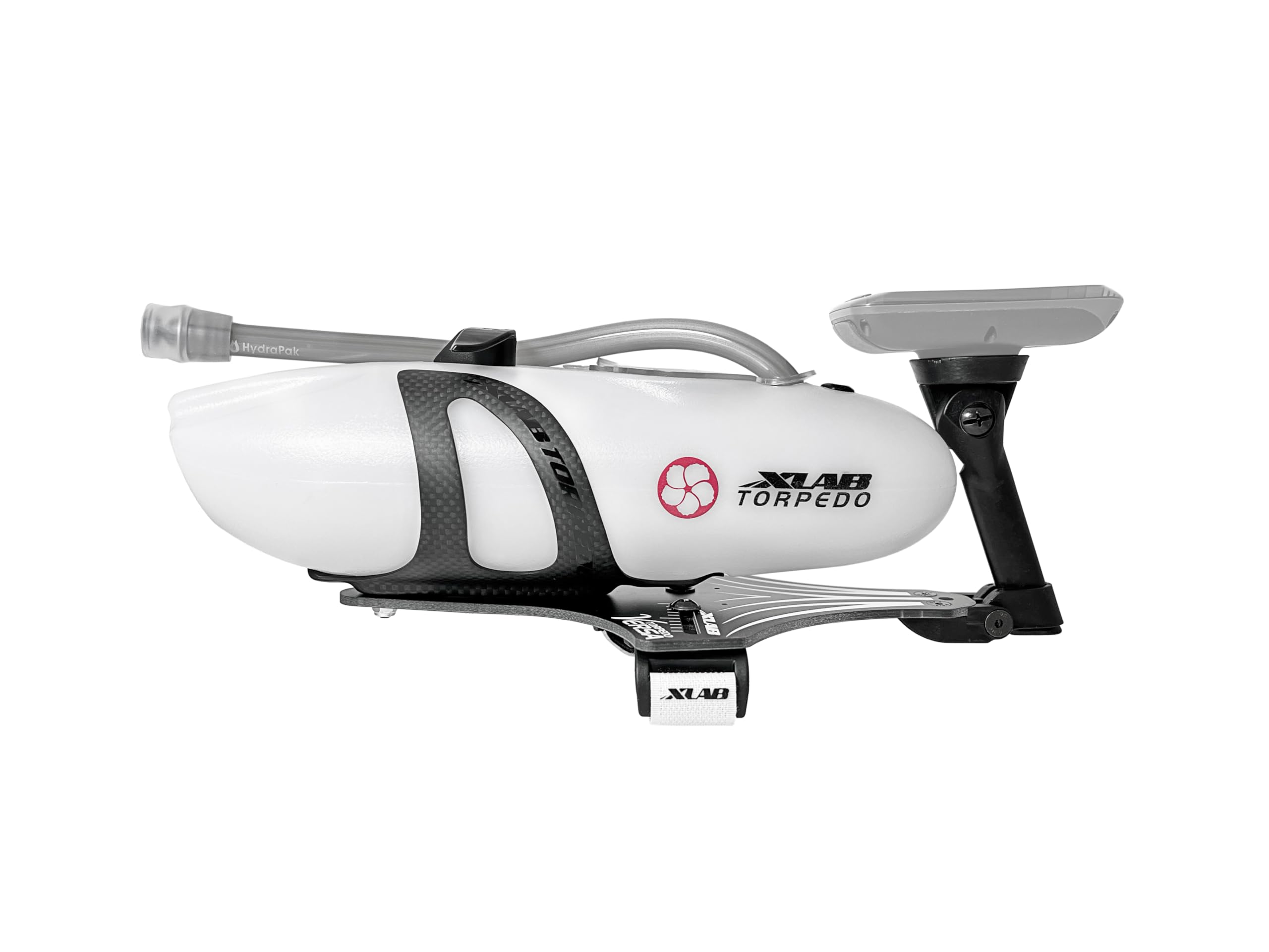 XLAB Torpedo Versa 500 Hydration System - Carbon Fiber Front Mount Bike Water Bottle Cage with Airflow Design (Clear Bottle & Matte Black Cage) | Perfect for Road Cycling, Triathlon & Endurance Training
