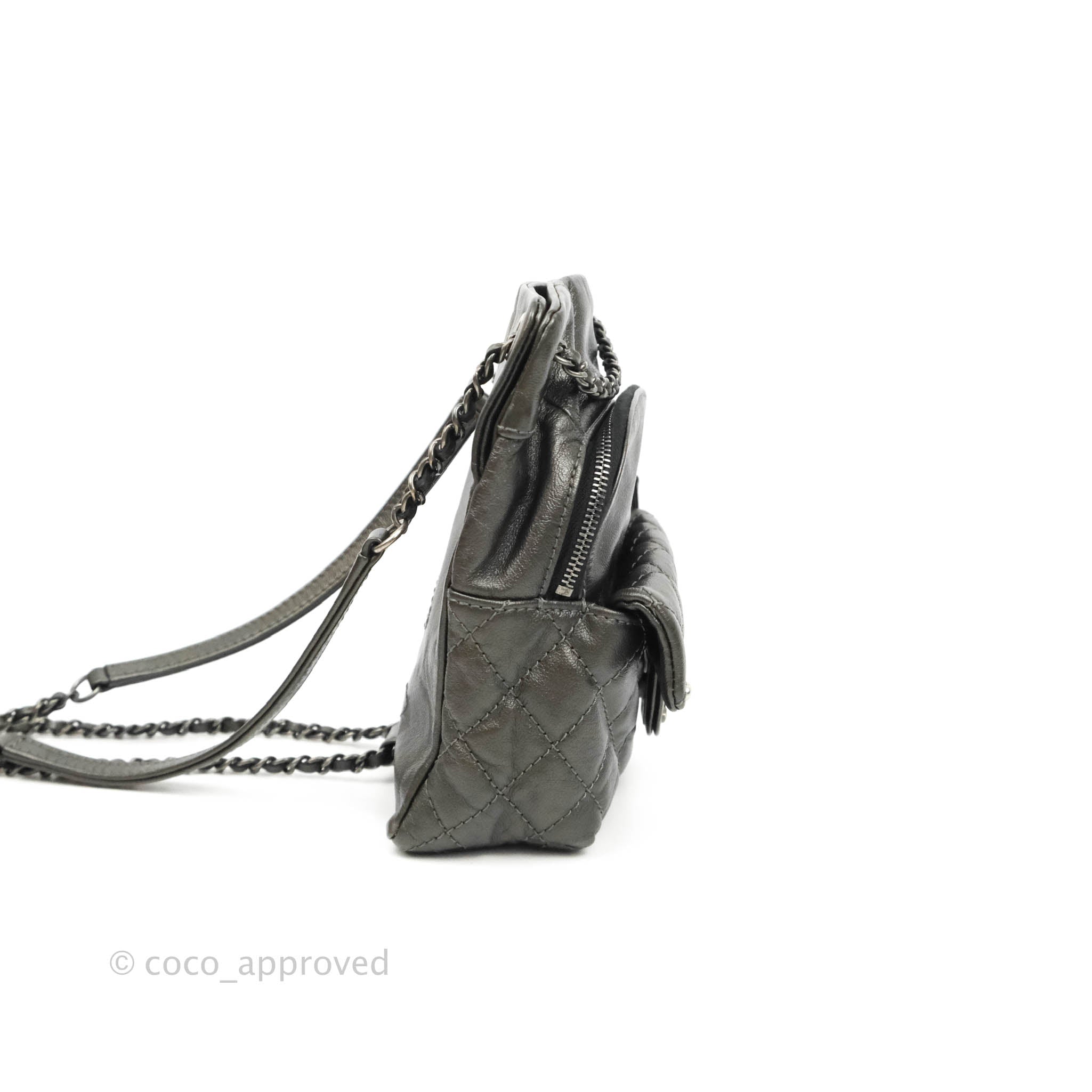 Chanel Chain Backpack in Metallic Grey Lambskin with Ruthenium Hardware - Luxury Designer Backpack for Women, Perfect for Travel, Work & Everyday Use