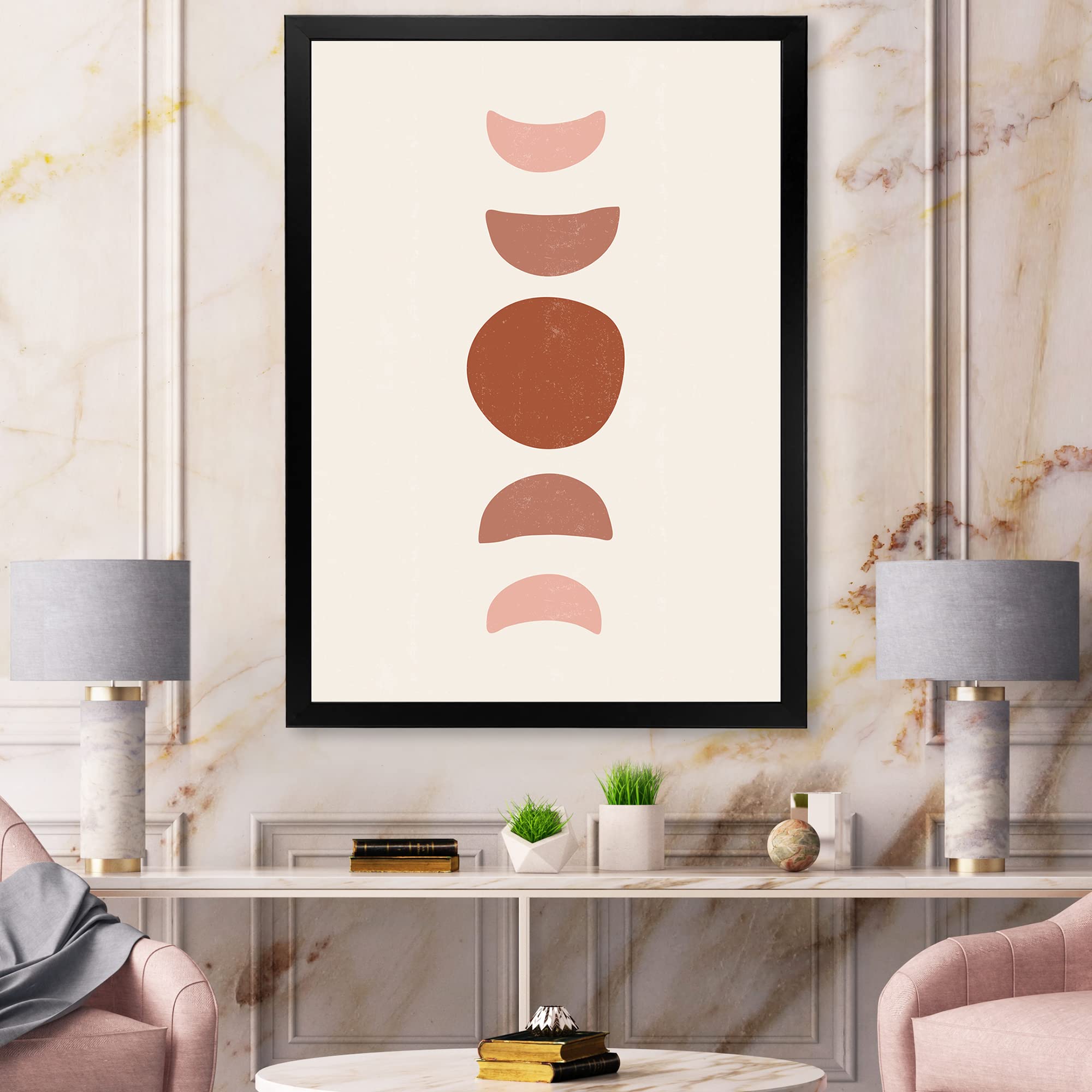 DesignQ Minimal Moon Phases Modern Framed Wall Art - Home & Office Decor for Living Room, Bedroom, Nursery | Celestial Boho Aesthetic