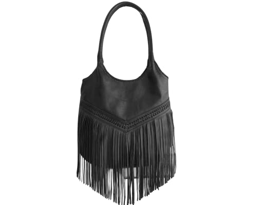 Women's Black Medium Shoulder Bag Hobo Purse Crossbody Fringe Handbag for Ladies - Perfect for Work, Travel & Everyday Use