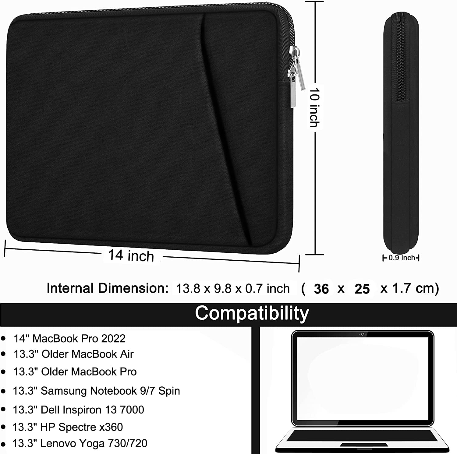 Premium 13-14 Inch Laptop Sleeve Case for MacBook Pro 2022 & MacBook Air - Shockproof Protective Cover with Soft Interior - Compatible with 13.3
