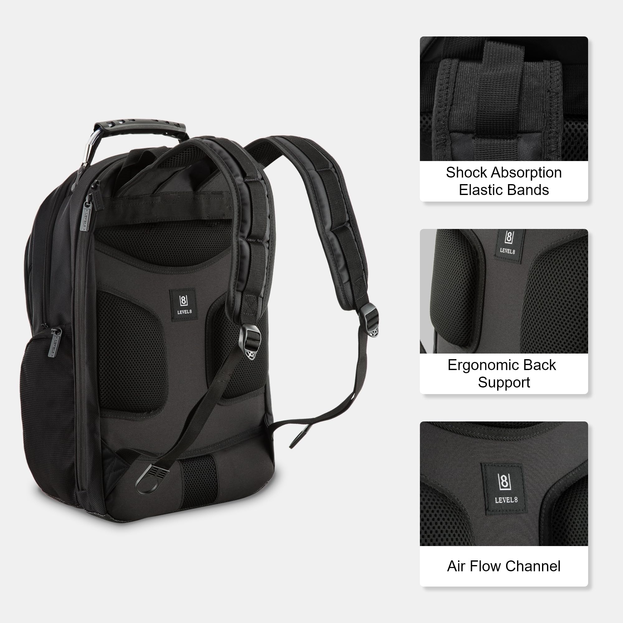 LEVEL8 Laptop Backpack for Work & Travel - Fits 15.6