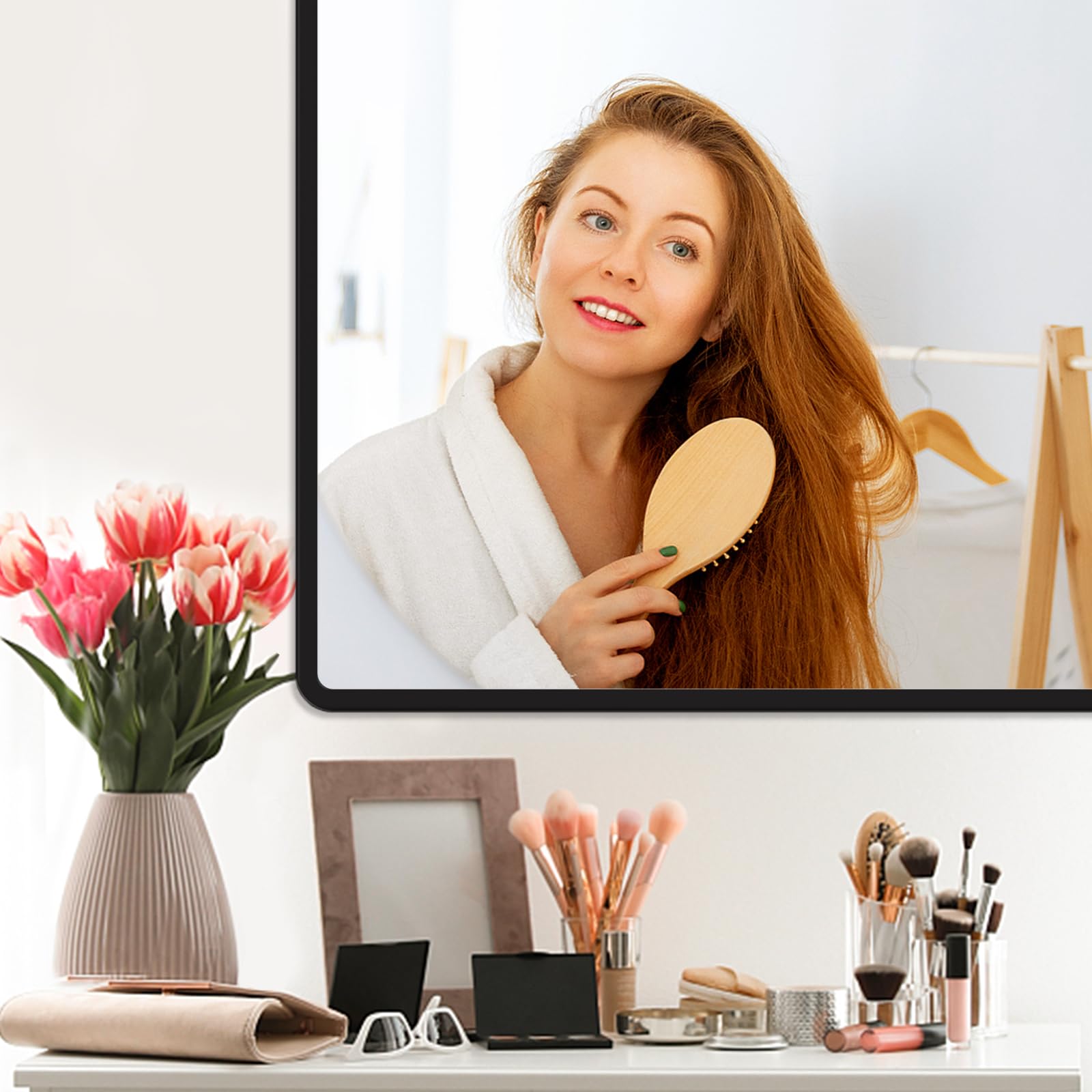 22X30 Inch Black Metal Frame Wall Mounted Bathroom Mirror - Rounded Rectangle Vanity Mirror with Tempered Glass for Bathroom, Bedroom & Living Room - Perfect for Modern Home Decor and Daily Grooming