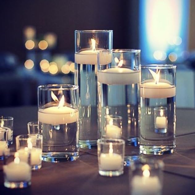 48-Pack Eastland® Glass Cylinder Vases with 48 White Richland Floating Candles (3 Inch) - Perfect for Wedding Centerpieces, Table Decorations & Romantic Ambiance
