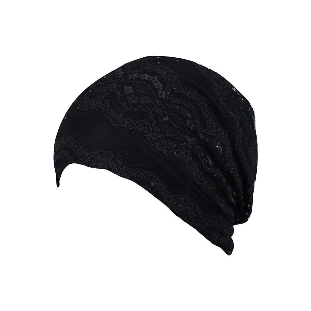 Women's Solid India Lace Stretch Turban Hat - Knitted Head Scarf Wrap for Hair Loss, Slouchy Beanie & Skull Cap - Perfect for Chemotherapy, Post-Surgery, Fashion & Winter Protection