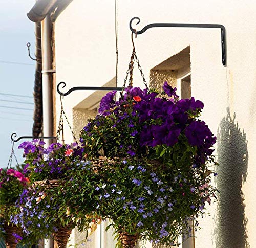 MOROBOR 2 Pack 7.3 Inch Black Rust-Resistant Heavy Duty Flower Basket Hangers - Decorative Wrought Iron Plant Hooks for Lanterns, Plants, Wind Chimes - Perfect for Indoor/Outdoor Garden, Patio, Balcony Decor
