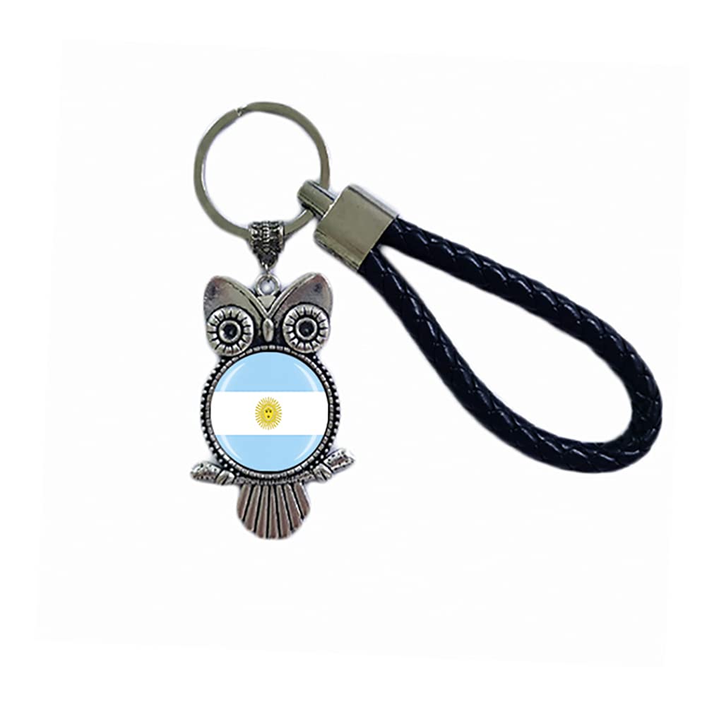 Argentina Flag Keychain with Owl Pendant - Patriotic Souvenir Gift Key Ring for Men & Women - Perfect for Travel, Gifts, and Key Organization