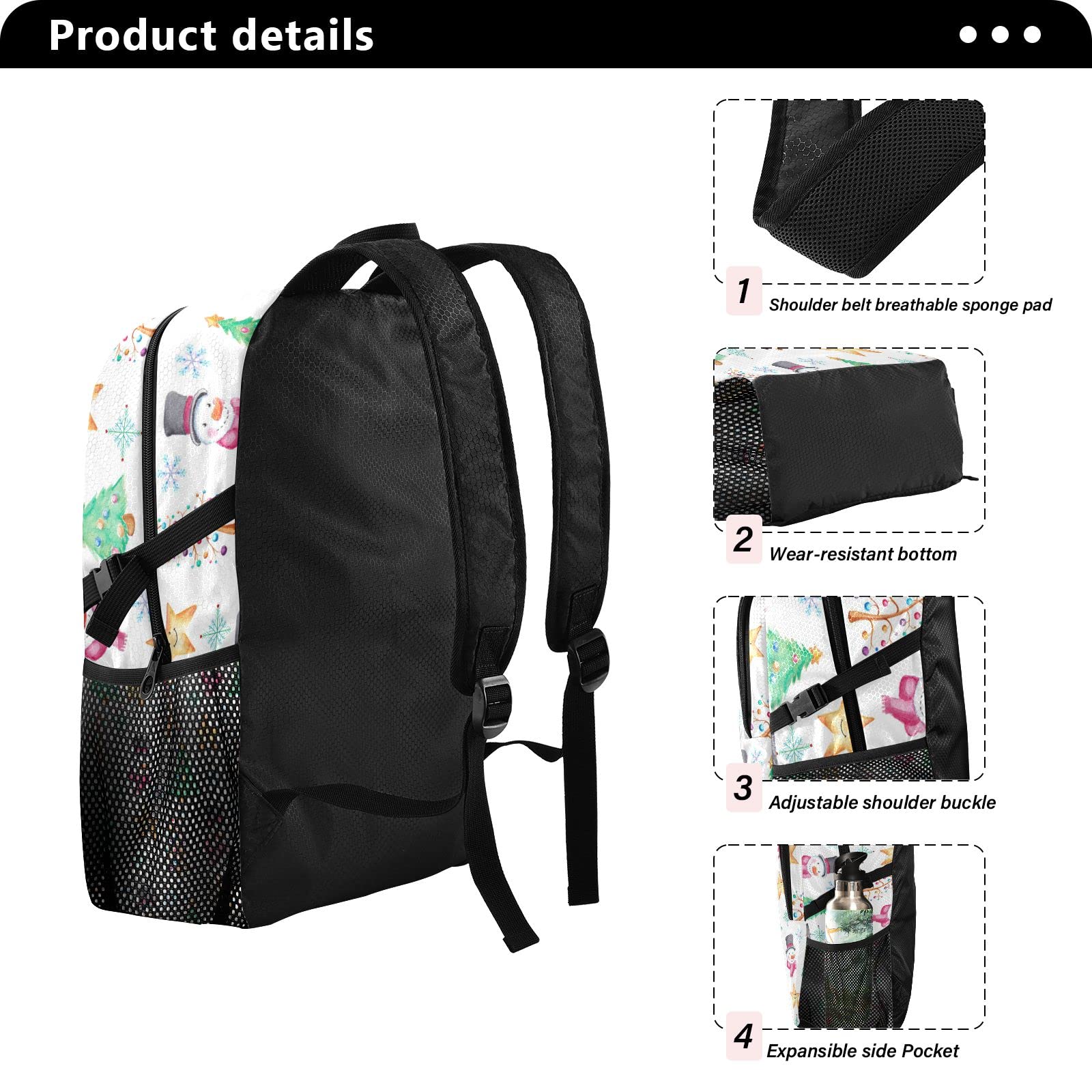 Waterproof 20L Lightweight Packable Backpack for Hiking, Travel & Outdoor Activities - Christmas Snowman Stars Design | Perfect for Camping, Day Trips & Holiday Adventures