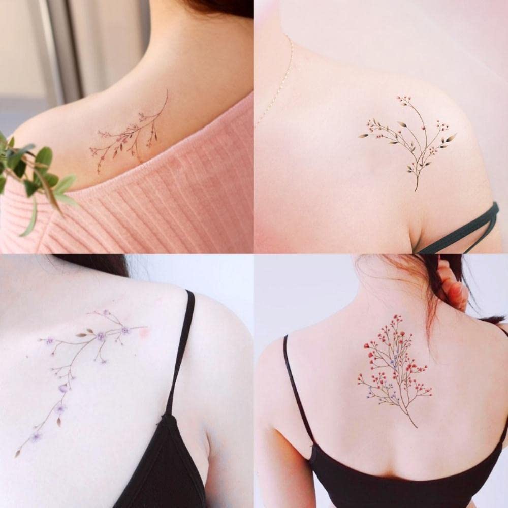 Waterproof Gypsophila Tattoo Stickers - 8 Sheets of Sexy Floral Temporary Tattoos for Women, Chest & Arm Body Art - Perfect for Festivals, Parties & Summer Beach Looks