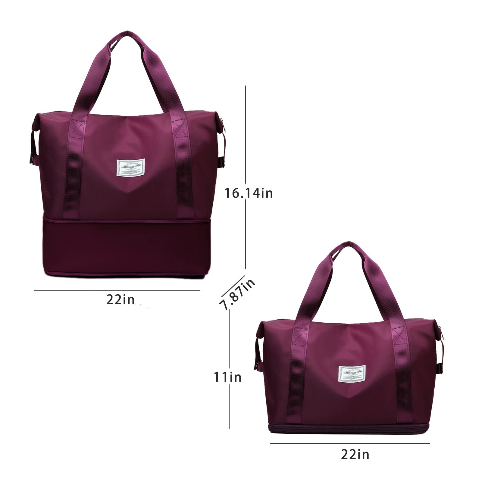 Foldable Duffle Bag for Travel, Gym & Sports - Water-Resistant Tote Luggage Bag for Women & Men (Wine Red) - Perfect for Workouts, Weekend Getaways & Airplane Carry-On