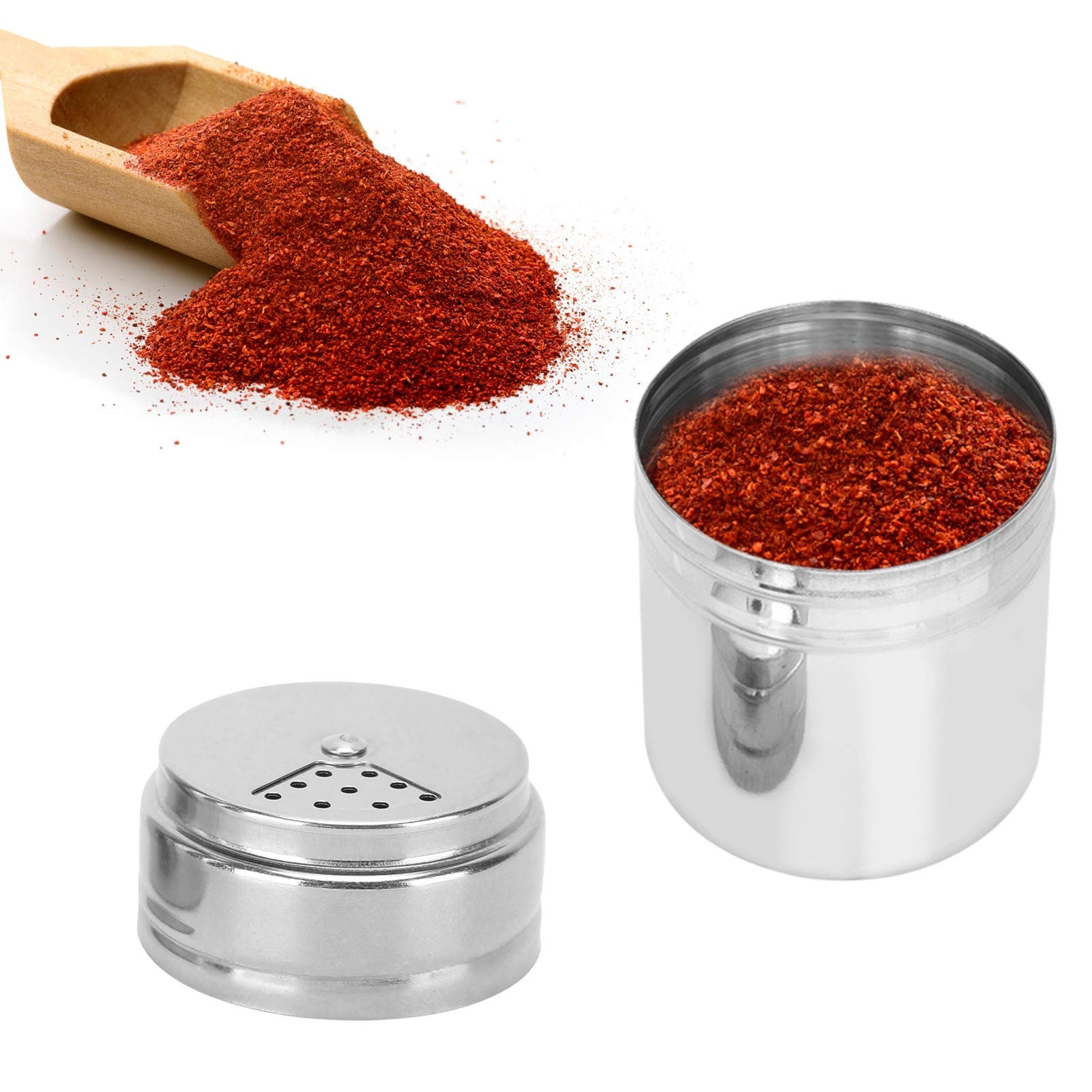 5PCS Stainless Steel Spice Shakers with Rotating Lids - Premium Kitchen Seasoning Bottles for Salt, Pepper & Spices - Perfect for Cooking, Baking, BBQ & Home Kitchen Organization