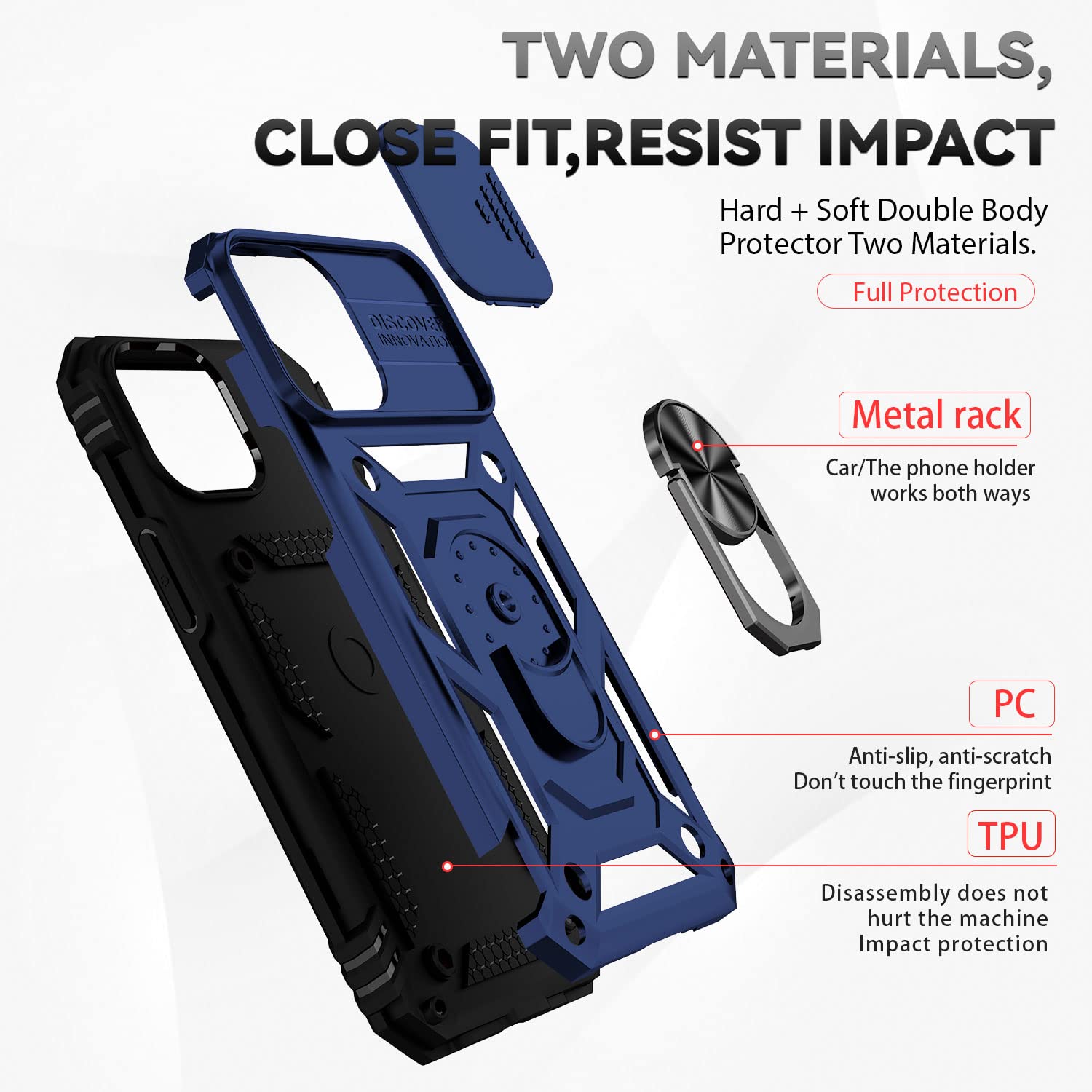 Hitaoyou iPhone 13 Case with Camera Cover & Kickstand - Military Grade Shockproof Heavy Duty Protective Magnetic Phone Cover for iPhone 13 (Blue) - Perfect for Outdoor Activities, Travel & Daily Protection