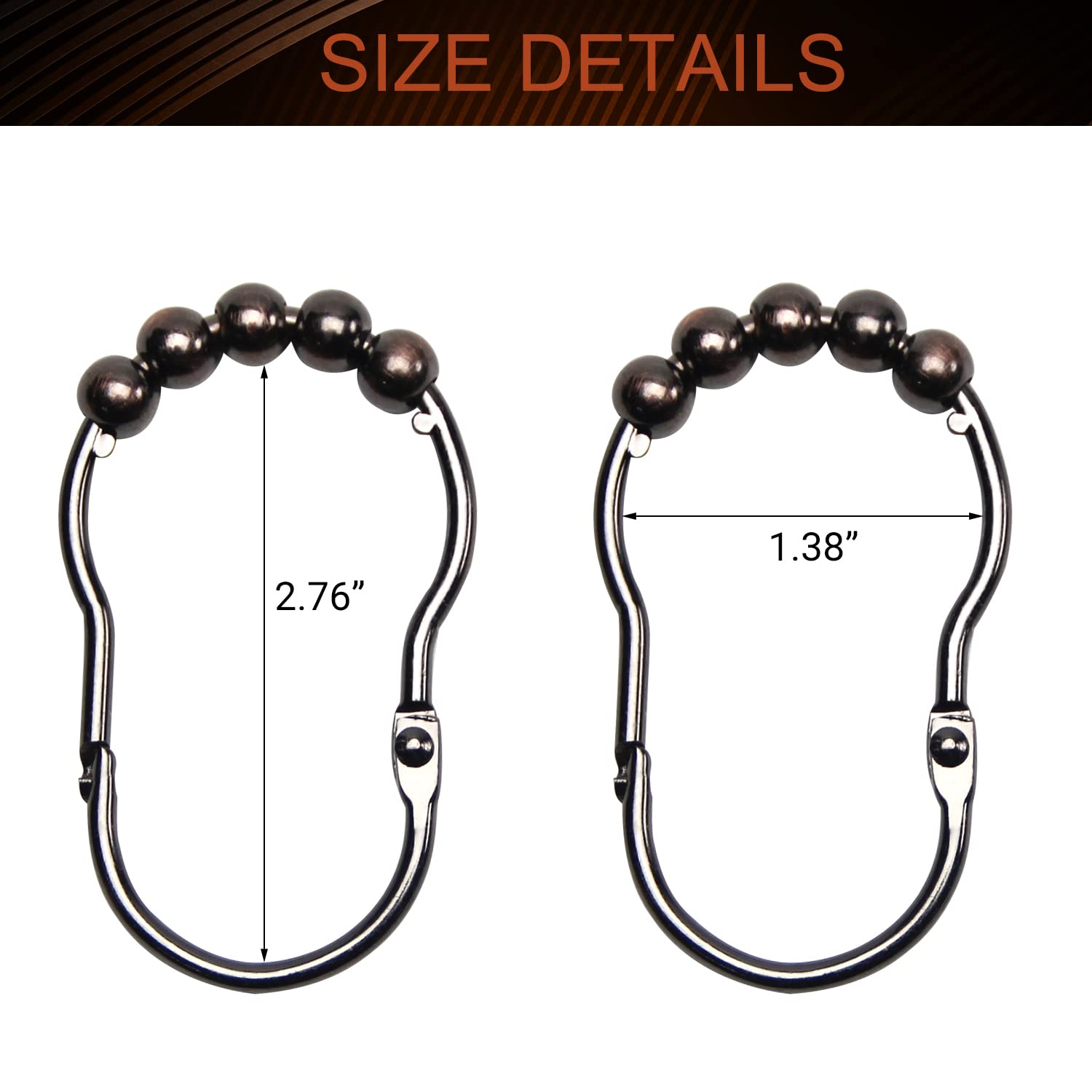 MroMax 12-Pack Black Metal Shower Curtain Rings with Hooks - Rustproof Bathroom Curtain Hangers for Shower Rods & Liners - Perfect for Bathroom, Dorm, Apartment, and Hotel Use