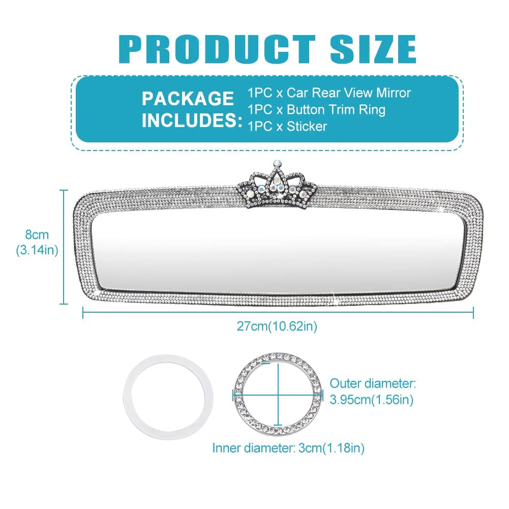 Sparkling Rhinestone Car Rear View Mirror Cover - Crystal Diamond Decor for Women - Universal Fit for All Car Models - Enhance Interior Style & Visibility - Perfect for Daily Commute, Road Trips & Gifts