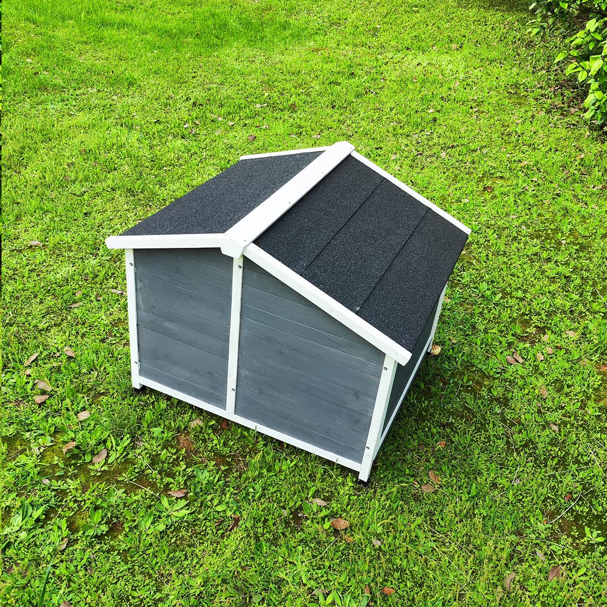 Large Outdoor Wooden Dog House - Waterproof & Windproof Insulated Dog Kennel with Porch Deck - Durable Weatherproof Shelter for Medium to Large Dogs - Perfect for Backyard, Patio, or Garden Use