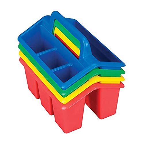 Small Stackable Utility Caddies Set of 6 - Rainbow Color Organizer Bins for Classroom, Office & Home Storage - Durable Plastic Storage Containers for School Supplies, Craft Materials & Small Items
