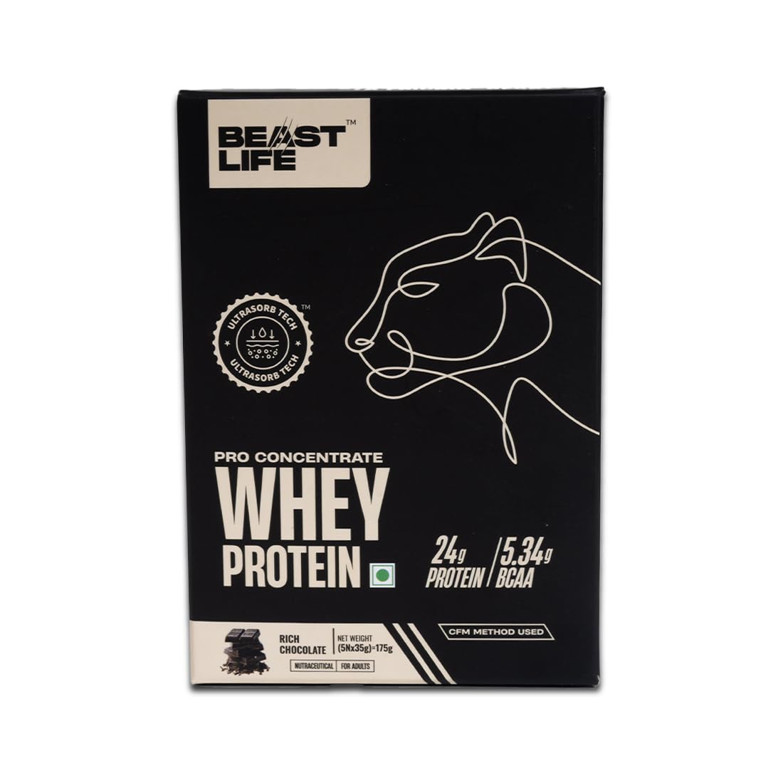 BeastLife Whey Protein Powder Chocolate Flavor 5 Servings (24g Protein per Serving) with Ultrasorb Technology - Portable Travel Sachets for Gym, Workout & On-the-Go Nutrition