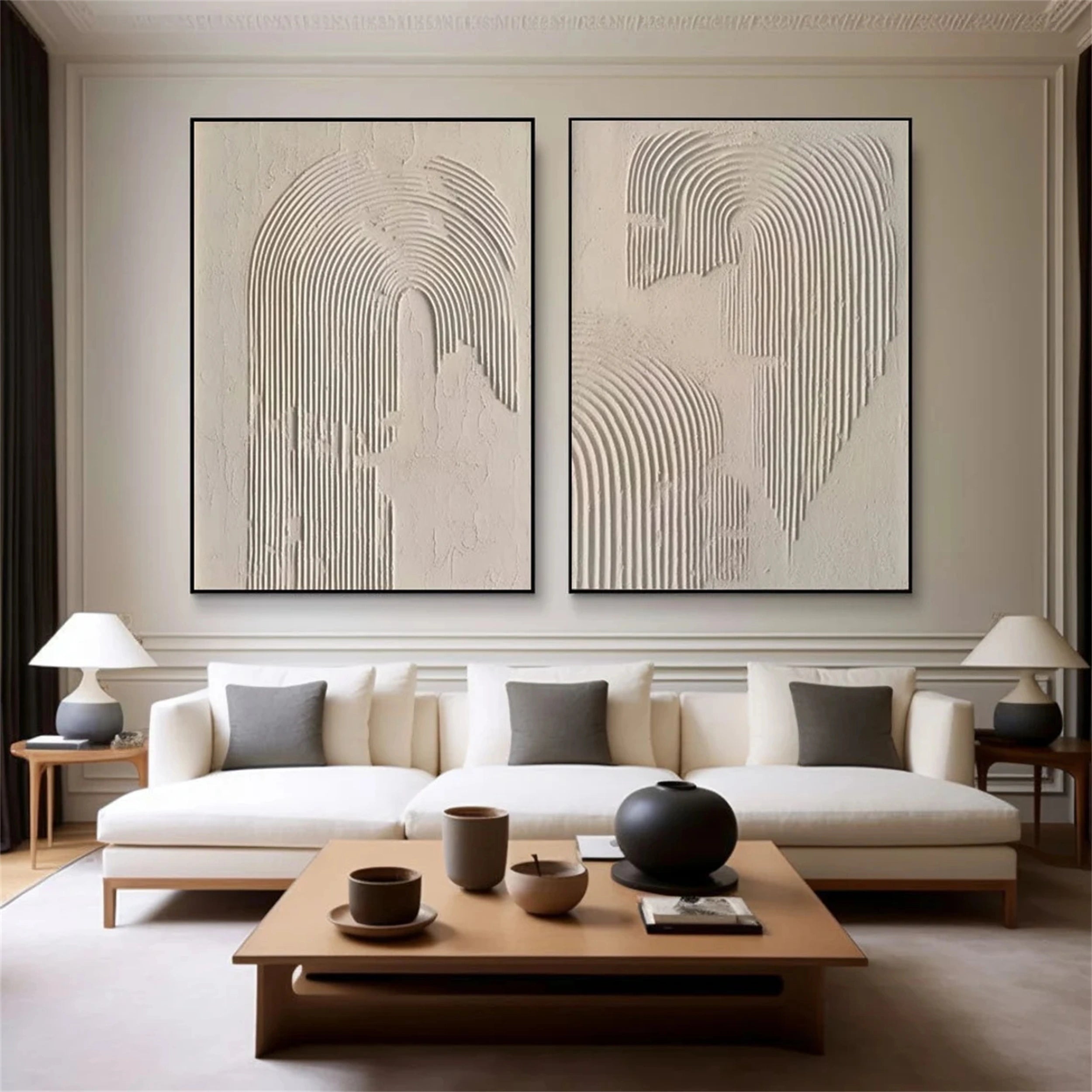 Abstract Beige & Brown Wall Art Set of 2 - Modern Canvas Paintings for Living Room, Bedroom & Office Decor #BB069