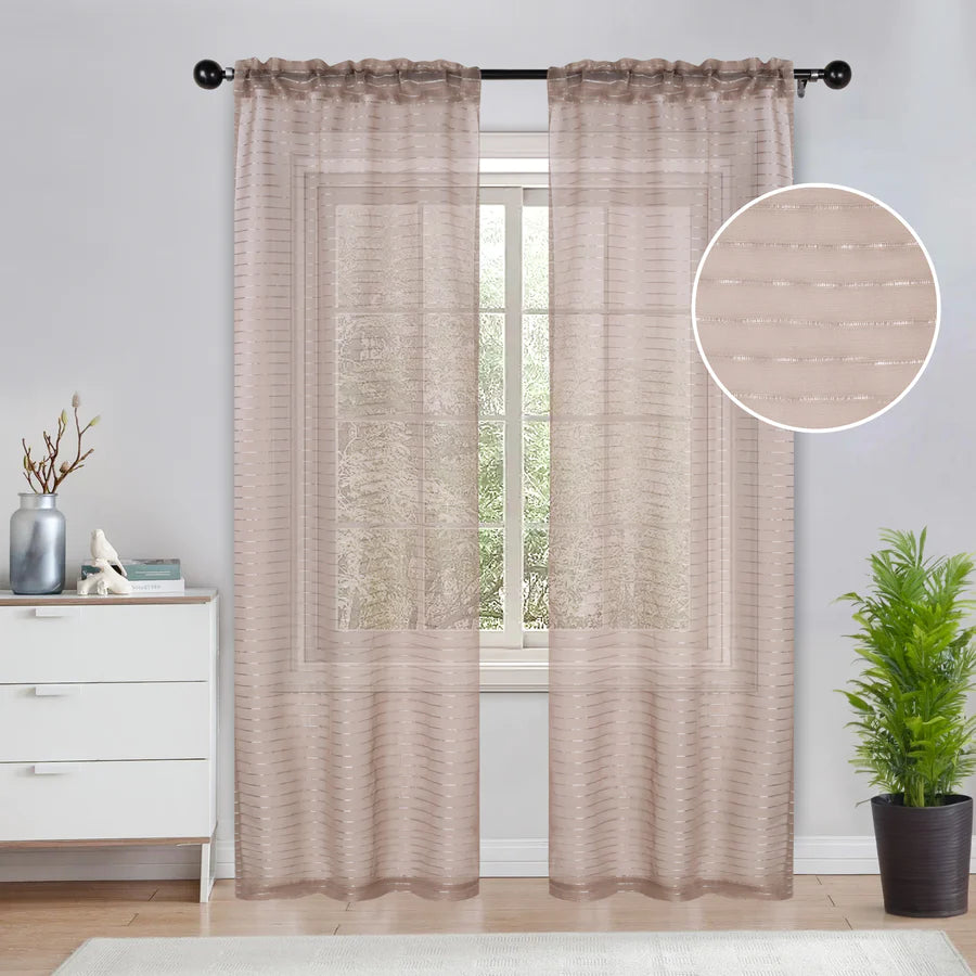 Jackson Striped Sheer Window Curtain Panels - Set of 2 Panels, Light Filtering Sheer Curtains for Living Room, Bedroom, Kitchen - 84 Inches Long, Soft & Airy Textured Fabric