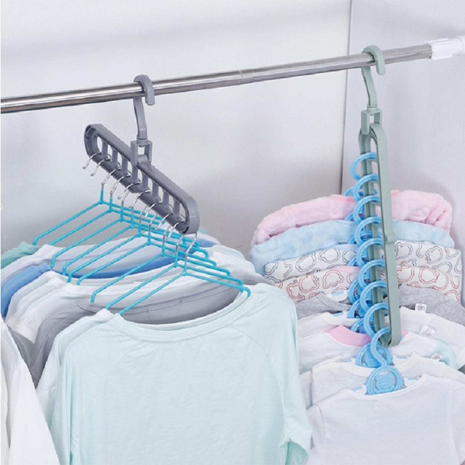 Space Saving 9-Hole Clothes Hanger Organizer - Multi-Functional Wardrobe Hanger for Shirts, Pants & Dresses (Gray) - Perfect for Closet Organization & Small Spaces