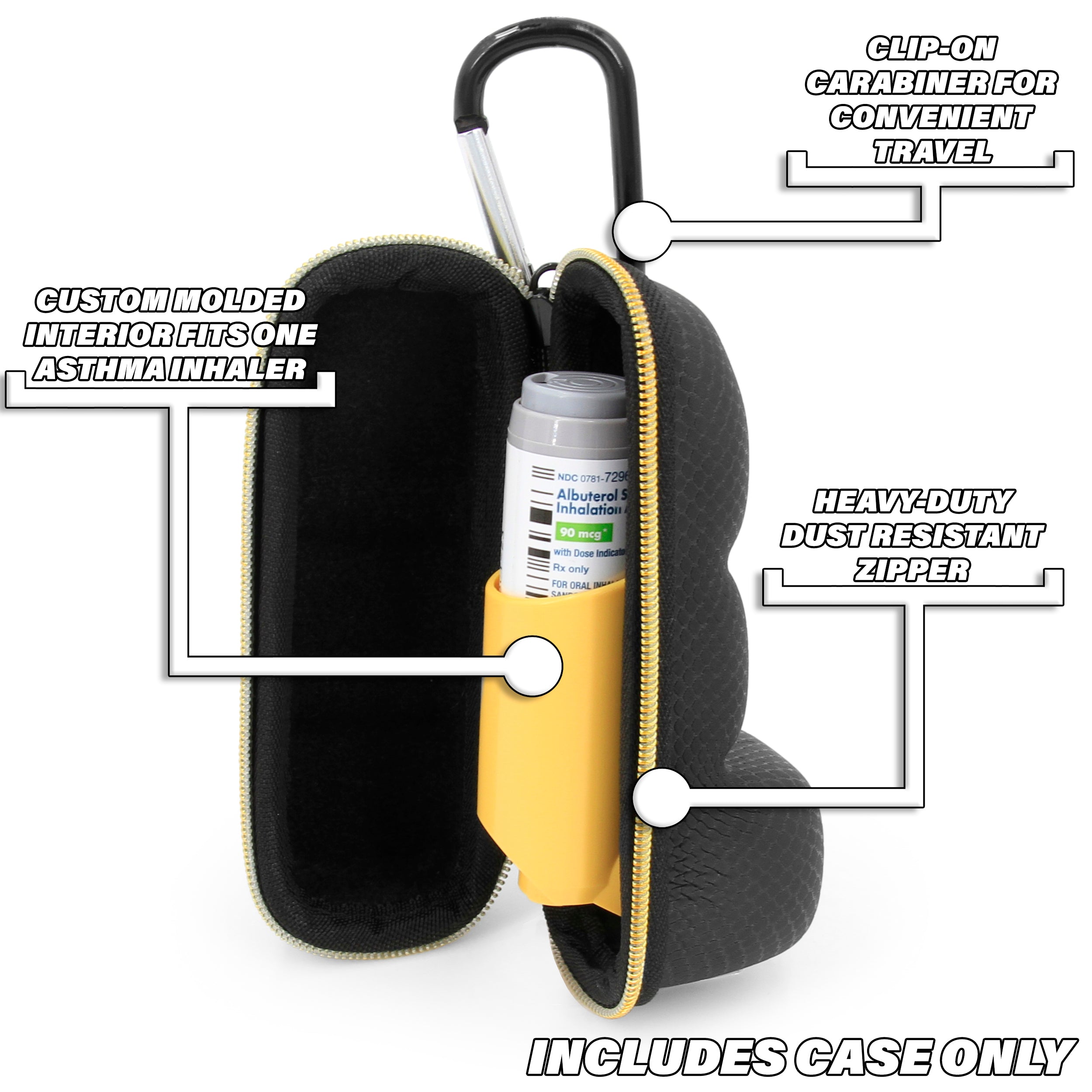 Professional Inhaler Case for Albuterol & Rescue Inhalers - Protective Storage (Up to 4 Inches) - Perfect for Travel, Gym & Emergency Use