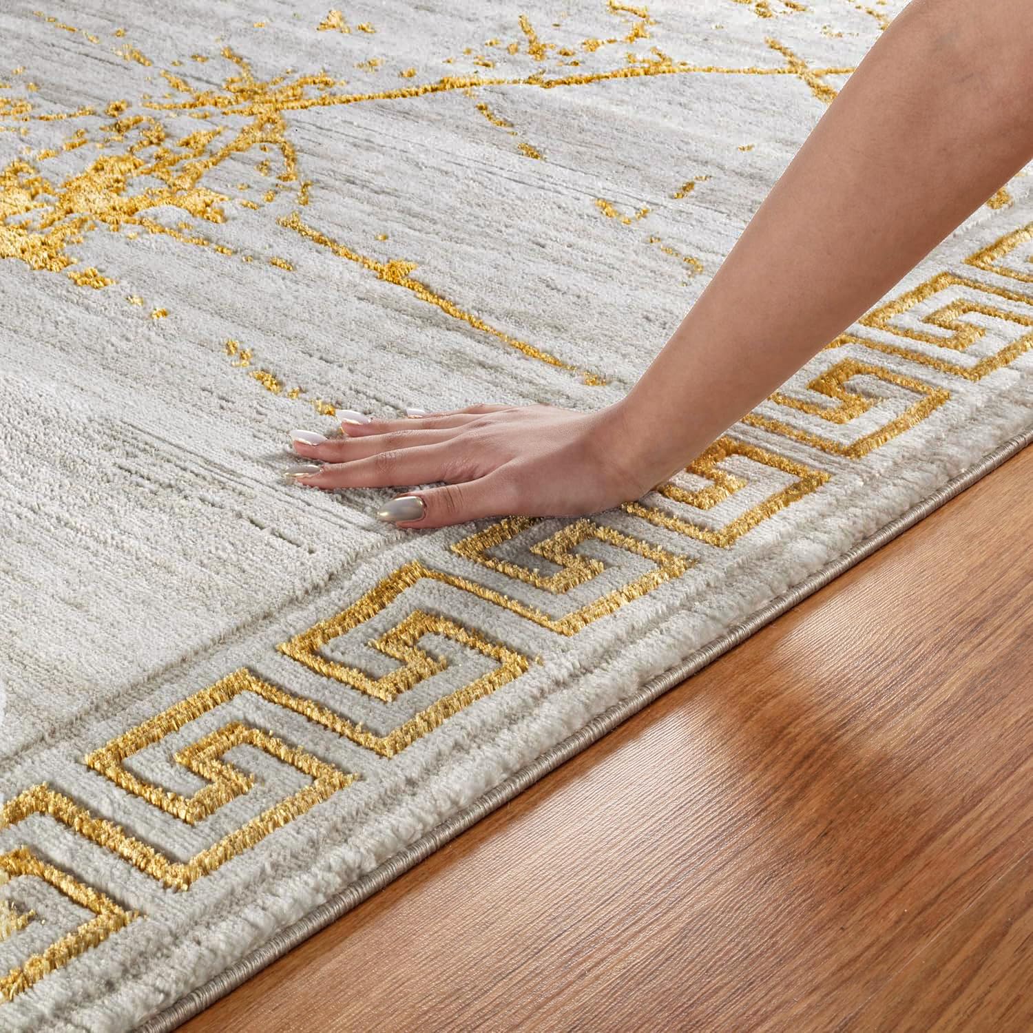 GLORY RUGS 8x10 Modern Abstract Area Rug - Cream & Gold Marble Pattern Carpet for Living Room, Dining Room, Bedroom | Soft & Stylish Home Decor