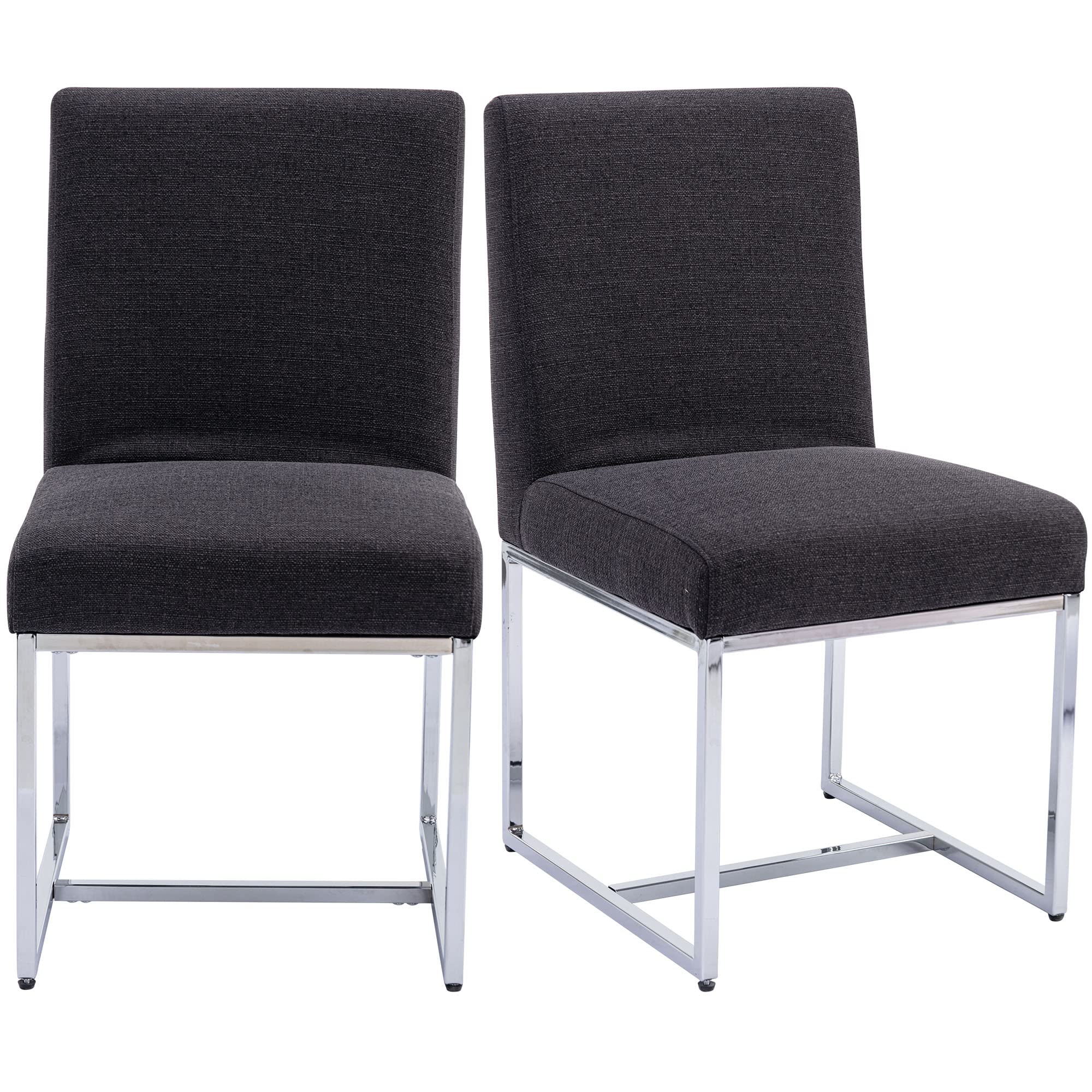 VESCASA Mid Century Modern Dining Chairs Set of 2 - Linen Upholstered Padded Chairs with Chrome Metal Frame - Comfortable Restaurant & Home Furniture for Dining Room, Kitchen, Living Room - Charcoal Gray