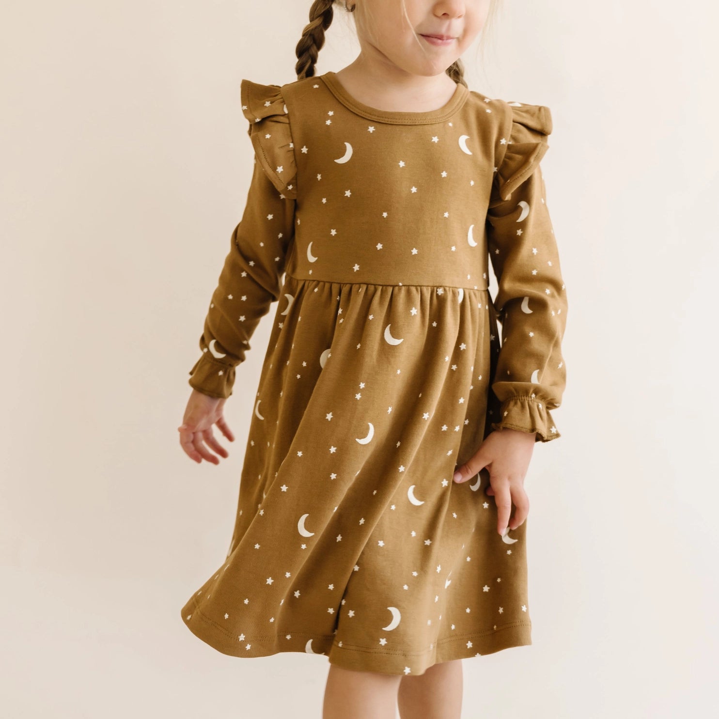Organic Cotton Ruffle Dress for Girls - Soft & Comfortable Baby Toddler Dress - Moonlight Blue Floral Print - Perfect for Birthday Parties, Photo Shoots & Special Occasions