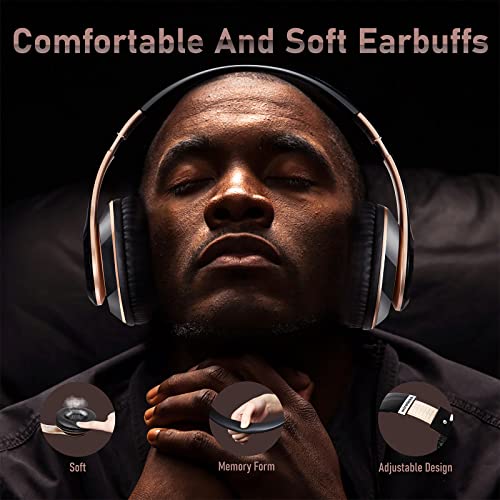 Premium Bluetooth Over-Ear Headphones with 6 EQ Modes, 40H Playtime & HiFi Stereo – Wireless/Wired Foldable Headset with Mic, FM/TF for Phone/PC/Work (Black & Gold) – Perfect for Gaming, Travel & Office Use