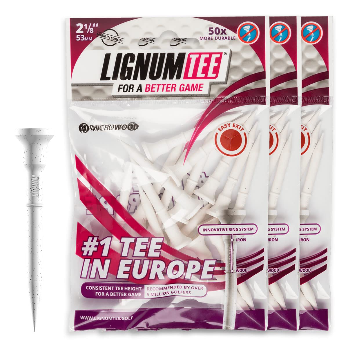 LIGNUM Unbreakable Microwood Golf Tees - 50x More Durable & Adjustable Golf Tees with Innovative Wood Fiber Technology | Premium Natural Adhesives for Long-Lasting Performance | Perfect for Driving Range, Tournament Play & Practice Sessions