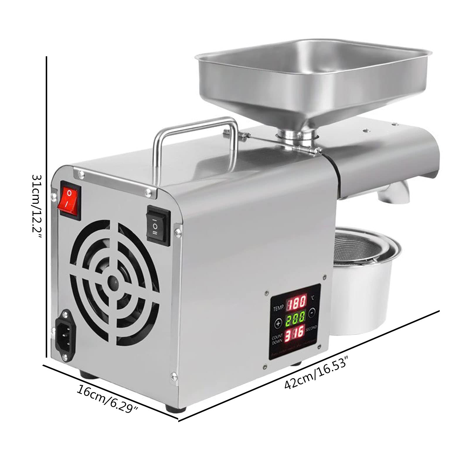 Stainless Steel Automatic Oil Press Machine 110V - Cold/Hot Press for Nuts, Seeds & Grains (3-6KG/h) | Perfect for Home Use, DIY Oil Extraction & Healthy Cooking
