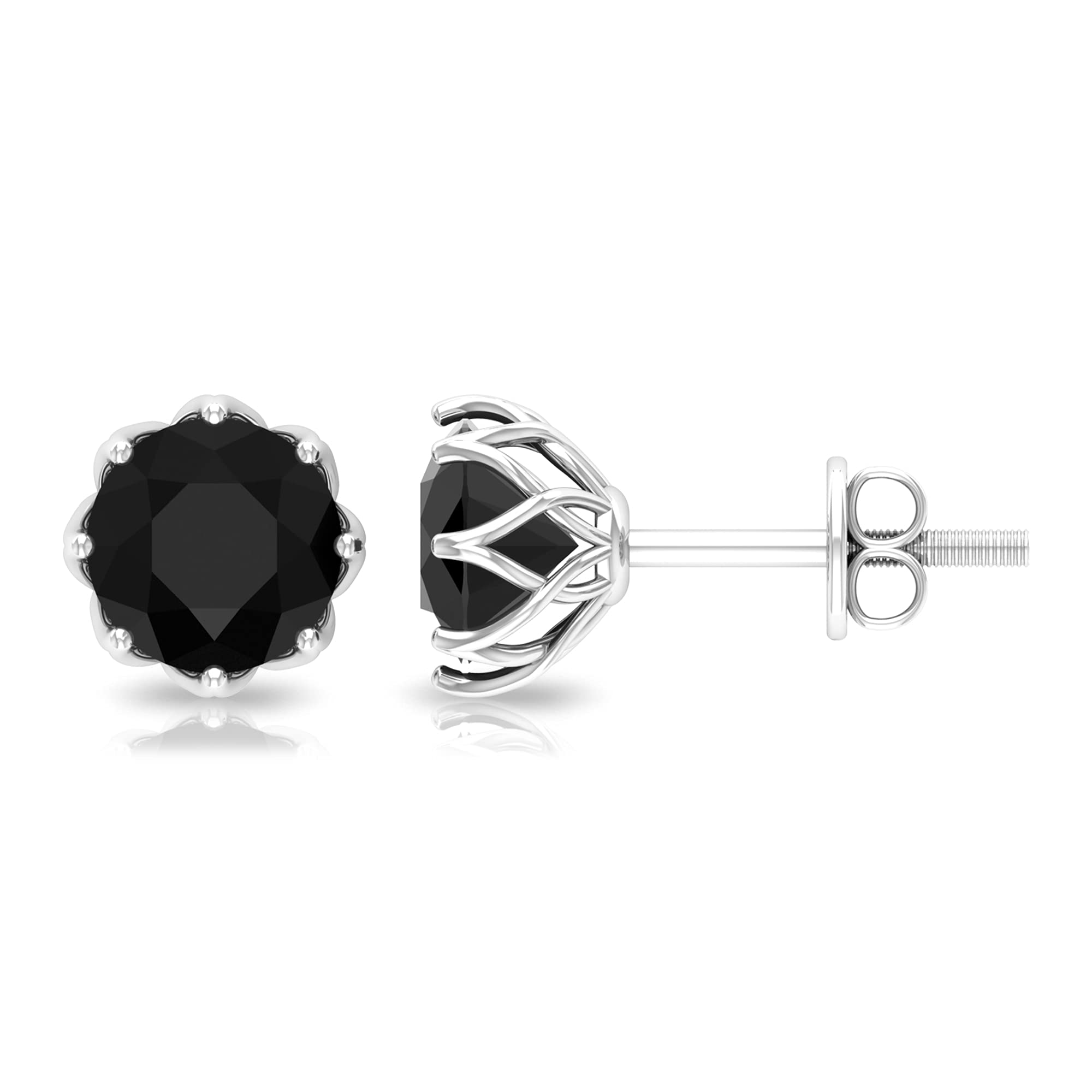 Black Diamond Solitaire Stud Earrings in Floral Setting - 14K Gold Plated Hypoallergenic Earrings for Women, Perfect Birthday Gift & Anniversary Present for Her | Elegant Jewelry for Weddings, Parties & Special Occasions