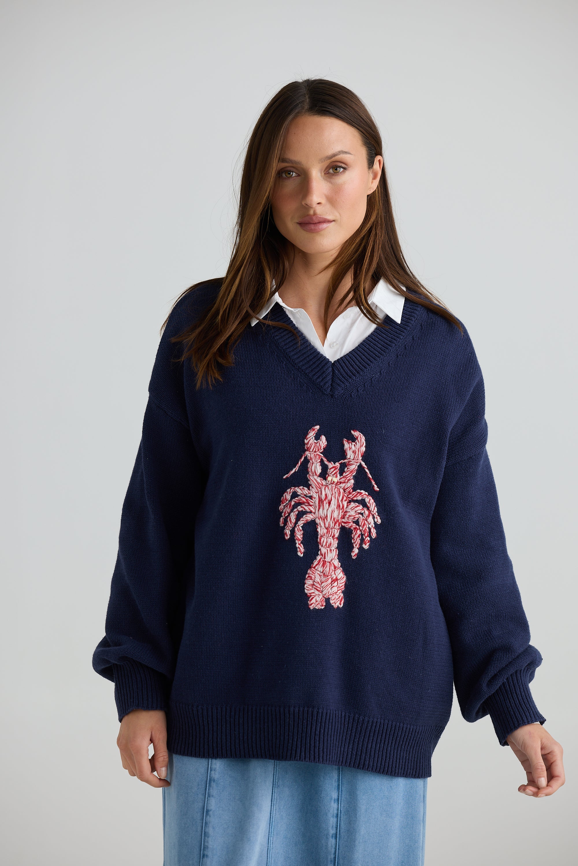 Kingston Knit Navy & Lobster Sweater - Cozy Winter Pullover for Men & Women | Perfect for Casual Outings, Office Wear & Holiday Gatherings