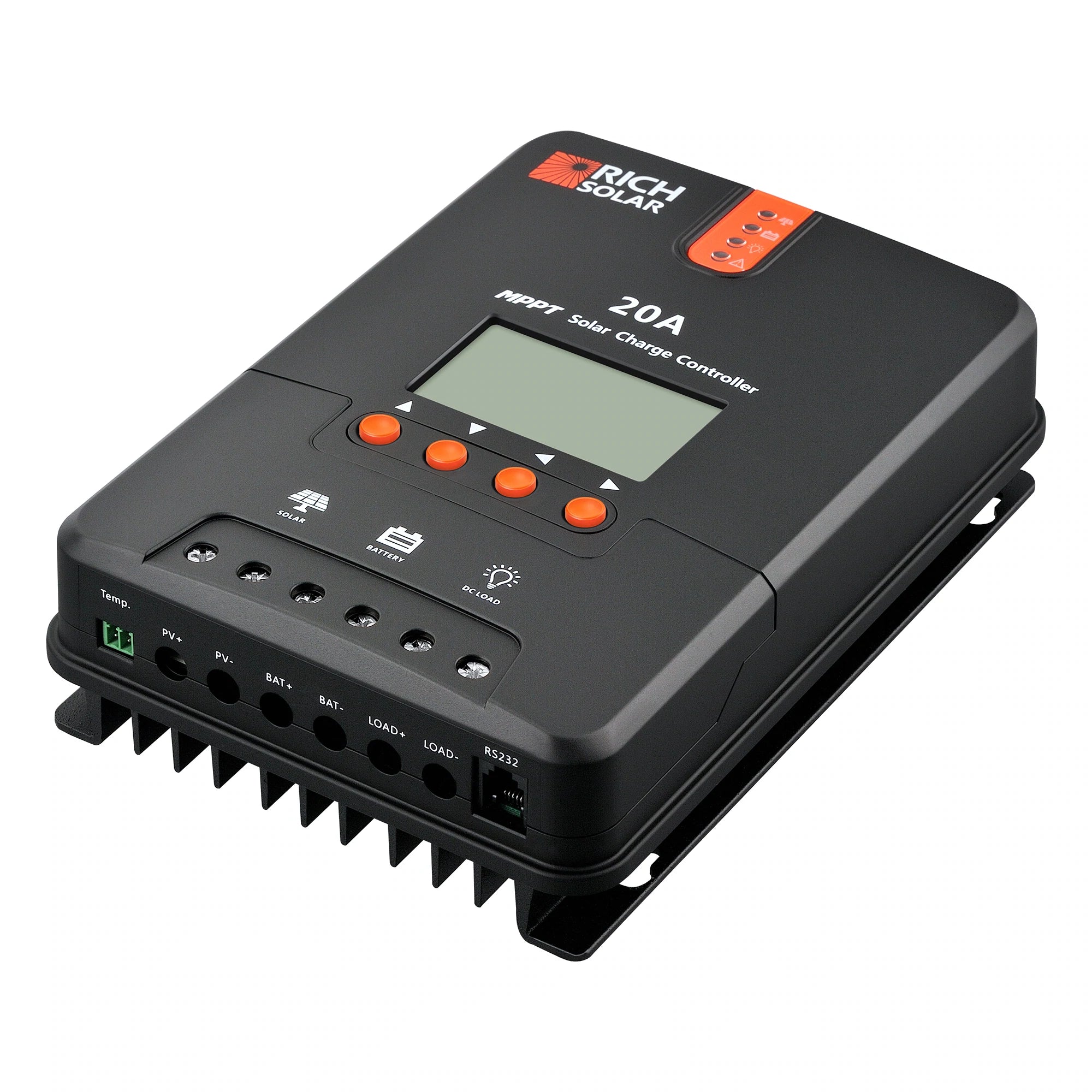 Rich Solar 20 Amp MPPT Solar Charge Controller for RV, Boat, Off-Grid Solar Systems - Efficient 12V/24V Battery Charging with LCD Display