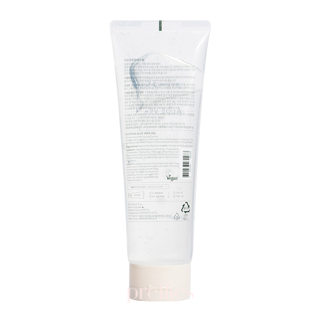 AROMATICA Soothing Aloe Vera Gel 180ml - 100% Pure Natural Aloe Vera for Sunburn Relief, Skin Hydration & After Sun Care - Perfect for Face, Body & Hair Care