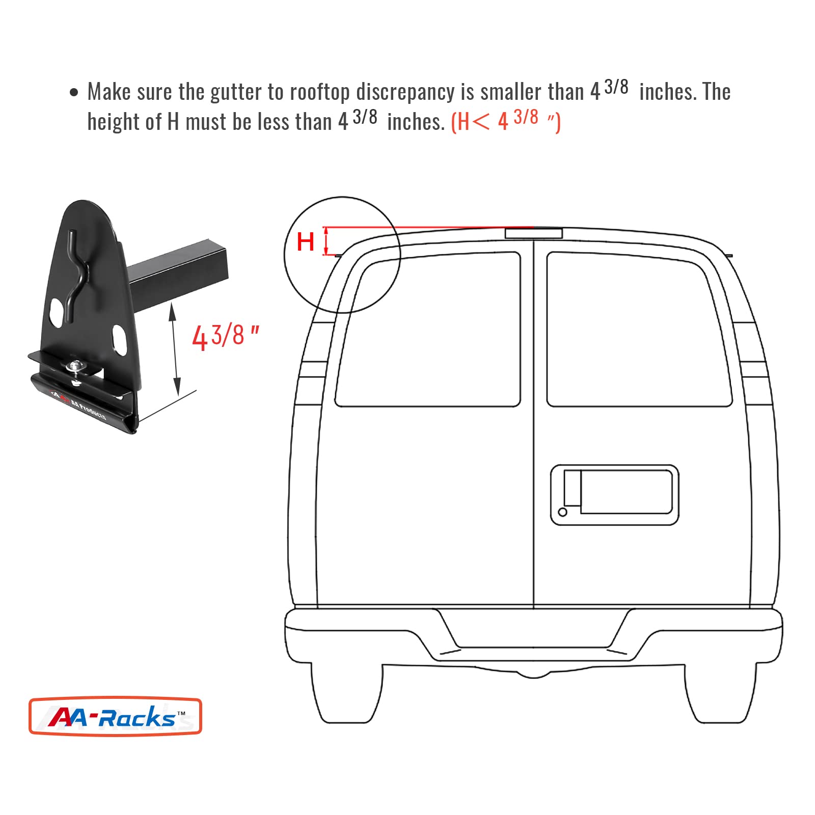 AA-Racks Model X27 Heavy-Duty Steel Van Roof Rack - 2-Bar Square Rain Gutter Mount System with Ladder Stoppers (Black) | Perfect for Cargo Carriers, Kayak & Ladder Transport on Work Vans