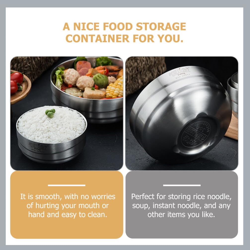PRETYZOOM Stainless Steel Double-Layer Soup Bowl - Insulated Food Container for Hot & Cold Dishes - Durable Kitchen Tableware for Home, Office, Camping & Outdoor Use