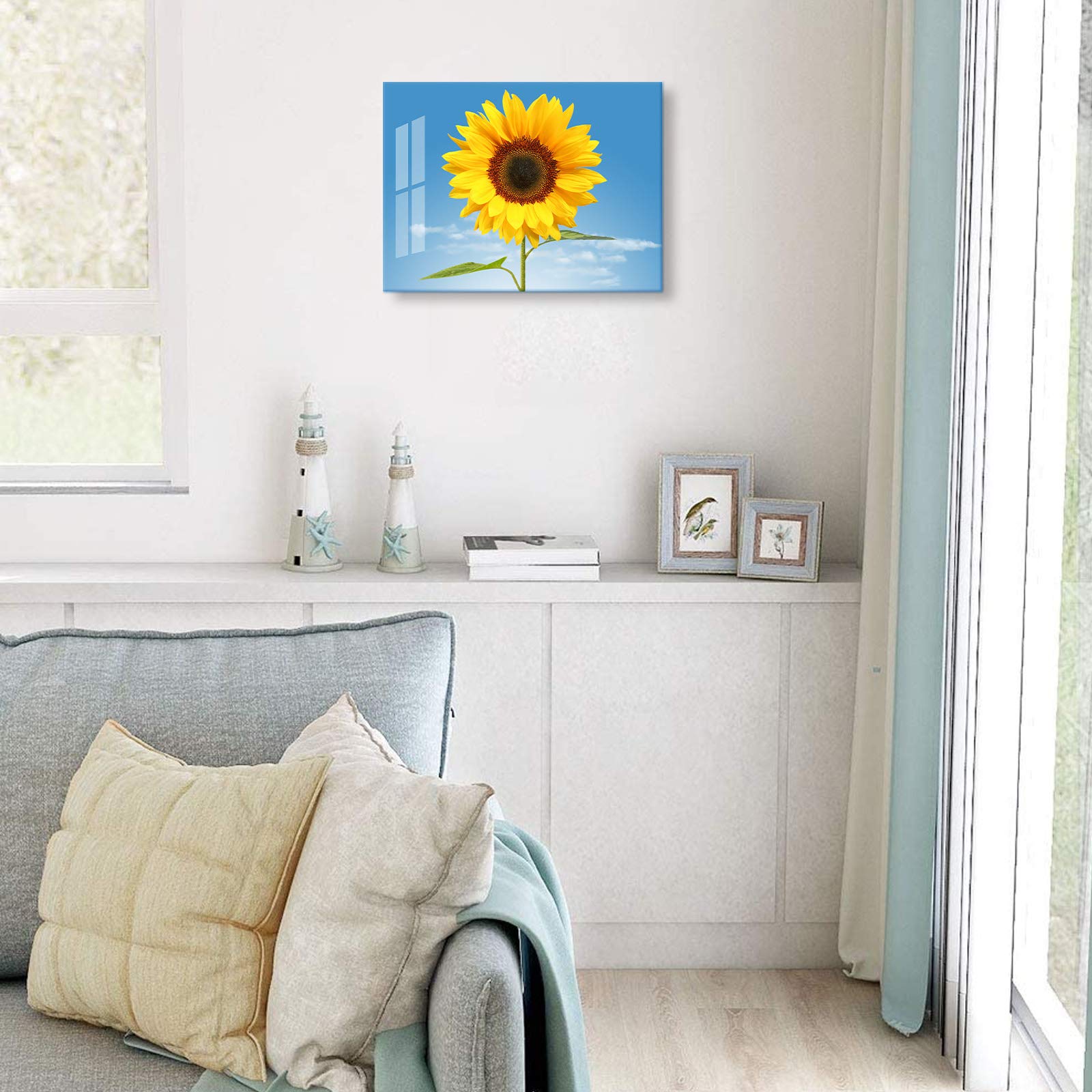 Sunflower Canvas Wall Art - 12x16 Inch Framed Decor for Bedroom & Living Room