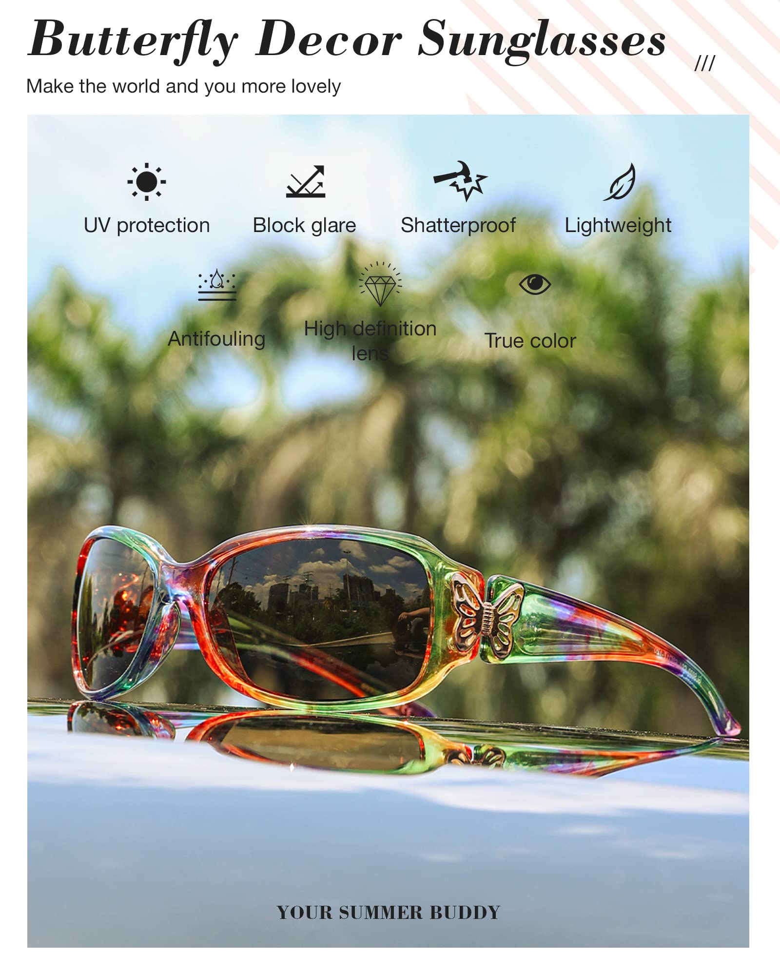 LVIOE Polarized Sunglasses for Women - Fashion Butterfly Design, UV400 Protection for Driving, Fishing & Outdoor Activities - Lightweight & Stylish Summer Accessories