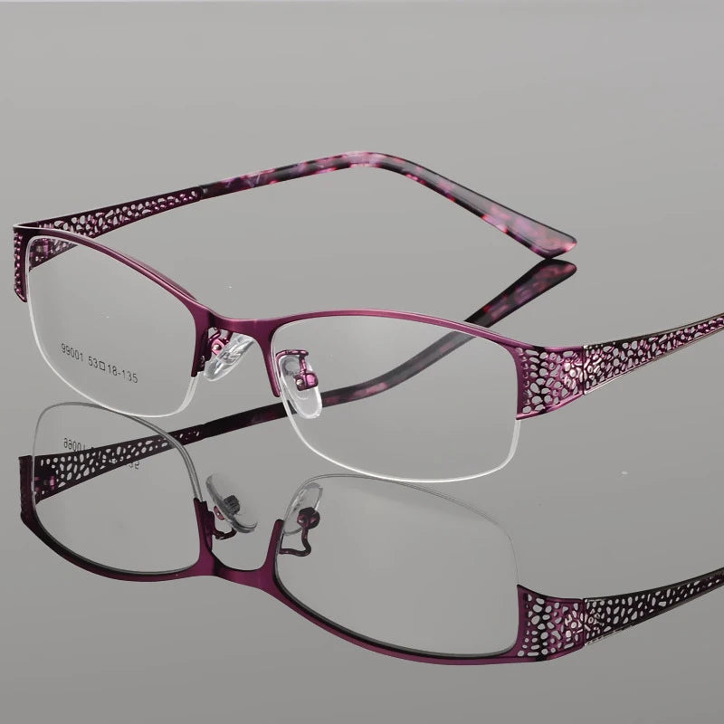 Bclear Women's Semi-Rimless Square Alloy Eyeglasses Frame 69901 - Lightweight Metal Glasses for Work, Reading & Fashion Accessories