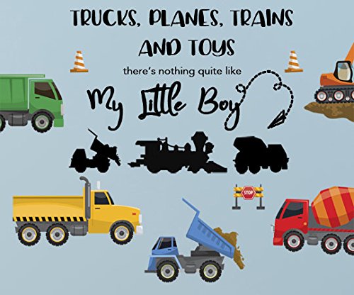 Boys Trucks Wall Decals - Vinyl Wall Stickers for Kids Room Decor with Trucks, Trains & Planes - Perfect for Nursery, Bedroom & Playroom