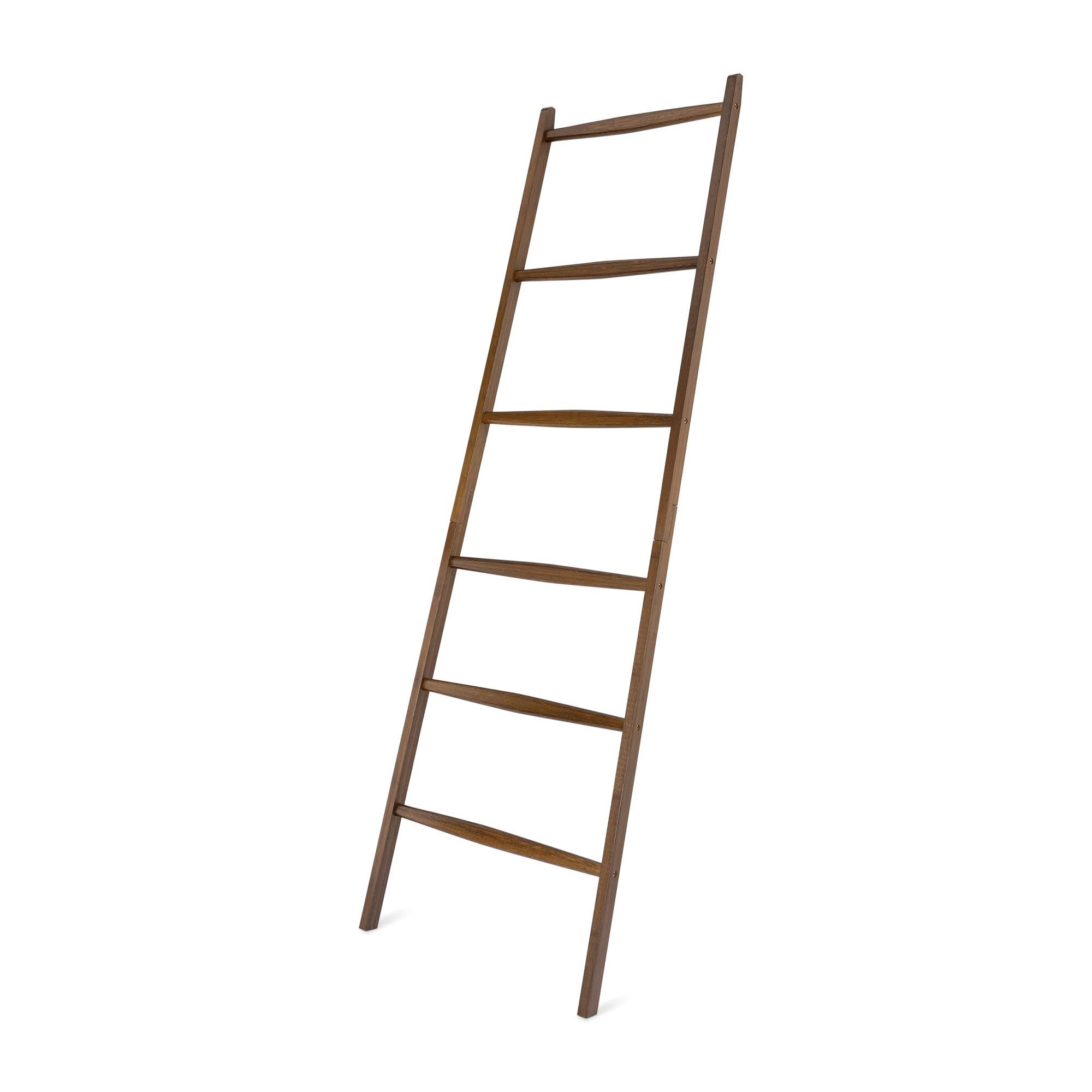 Premium Bamboo Towel Ladder - Space-Saving Wooden Rack for Blankets, Towels & Clothes - Bathroom & Bedroom Organizer - Natural Dark Brown Finish - Perfect for Spa, Laundry Room & Cozy Home Decor