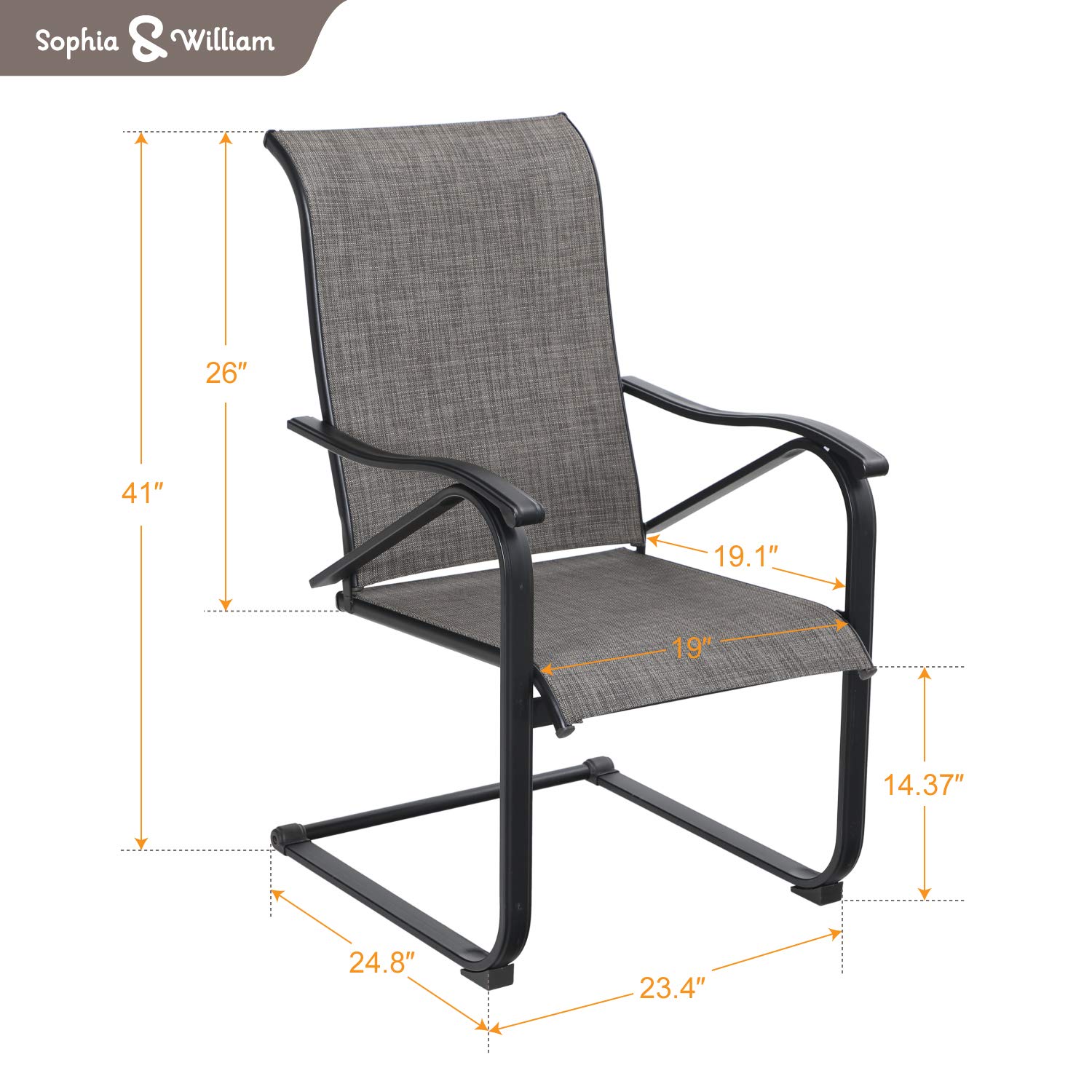 Sophia & William 2-Piece Slingback Patio Chairs Set - Heavy Duty Outdoor Spring Motion Chairs with 300lbs Weight Capacity - Perfect for Garden, Backyard, Poolside & Patio Relaxation